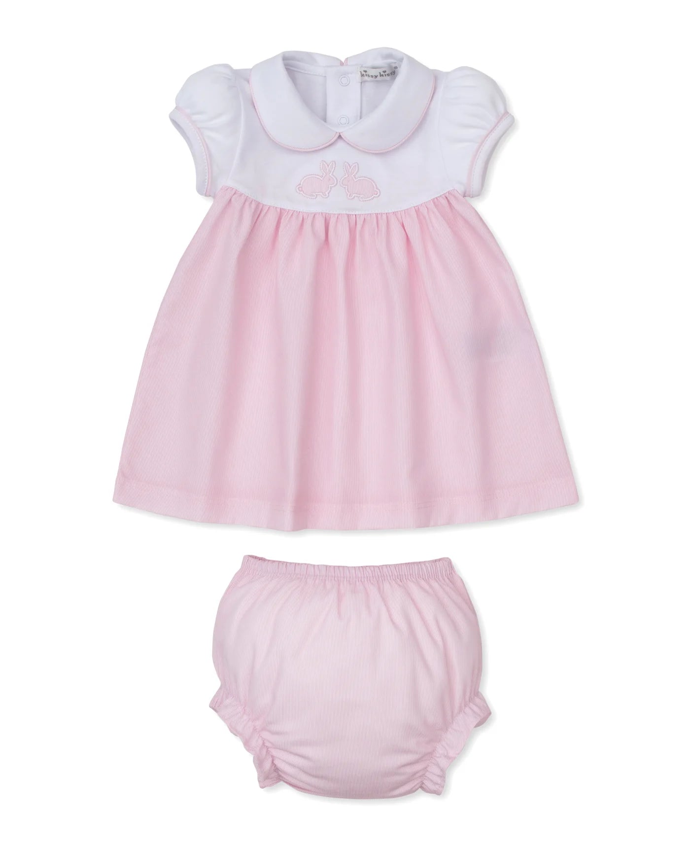 Pique Twin Bunnies Pink Woven Dress Set