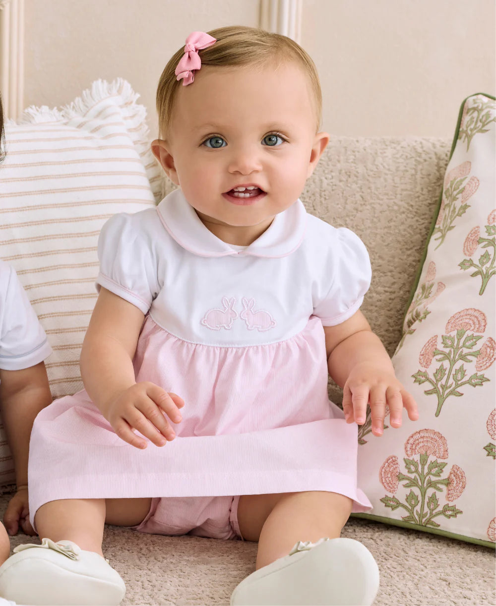 Pique Twin Bunnies Pink Woven Dress Set