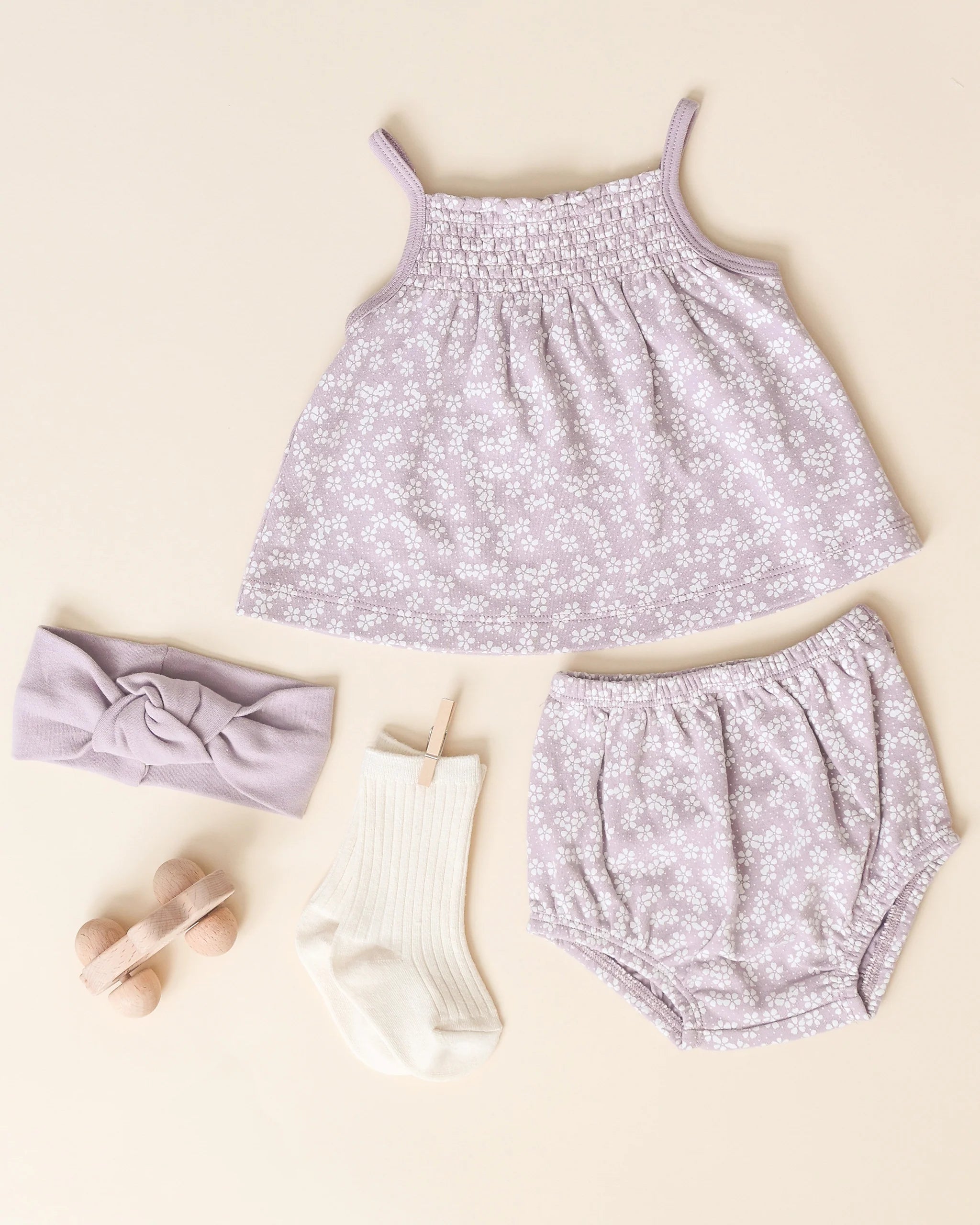 Smocked Tank + Bloomer Set || Lavender Ditsy