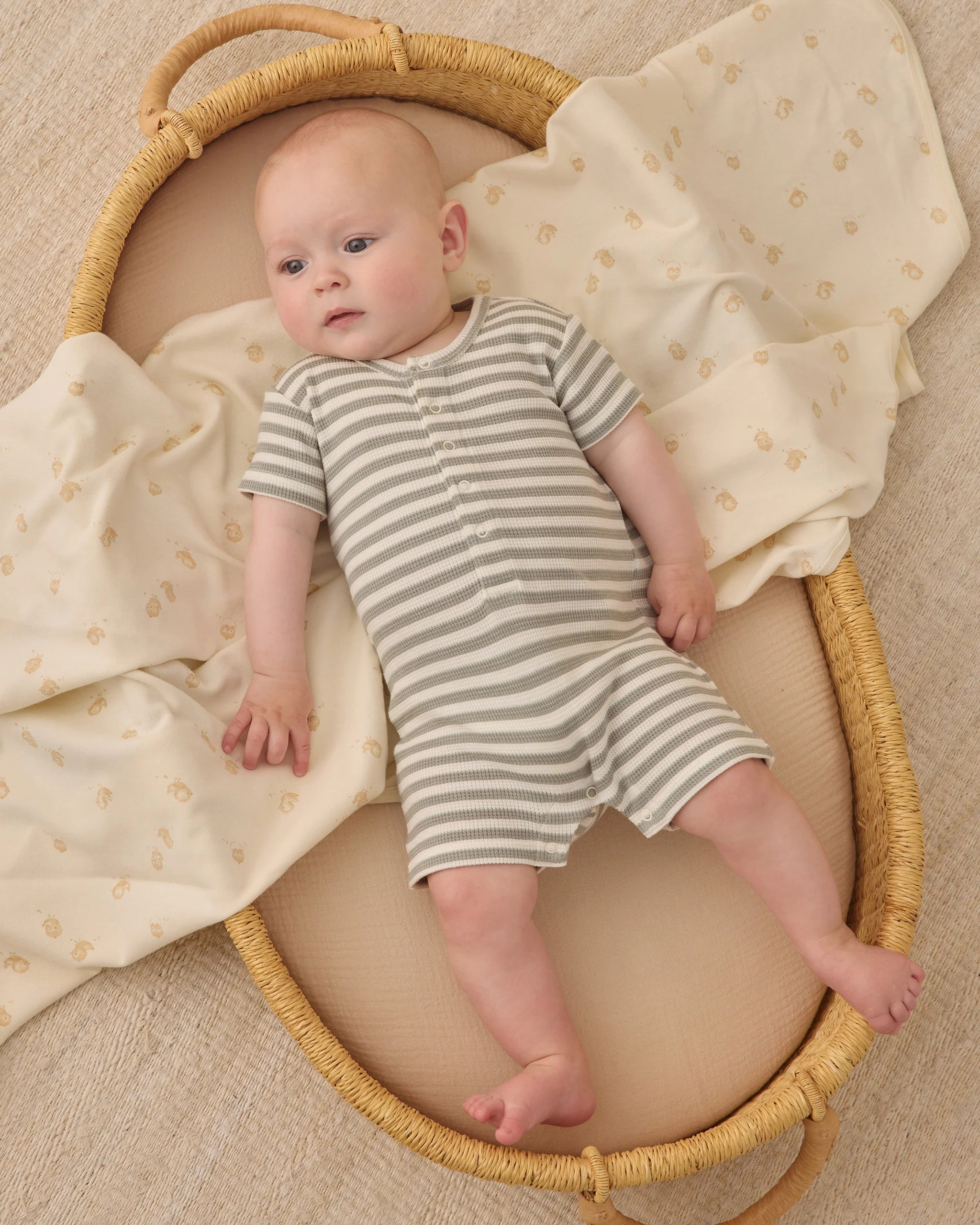 Waffle Snap Romper || Sage Stripe