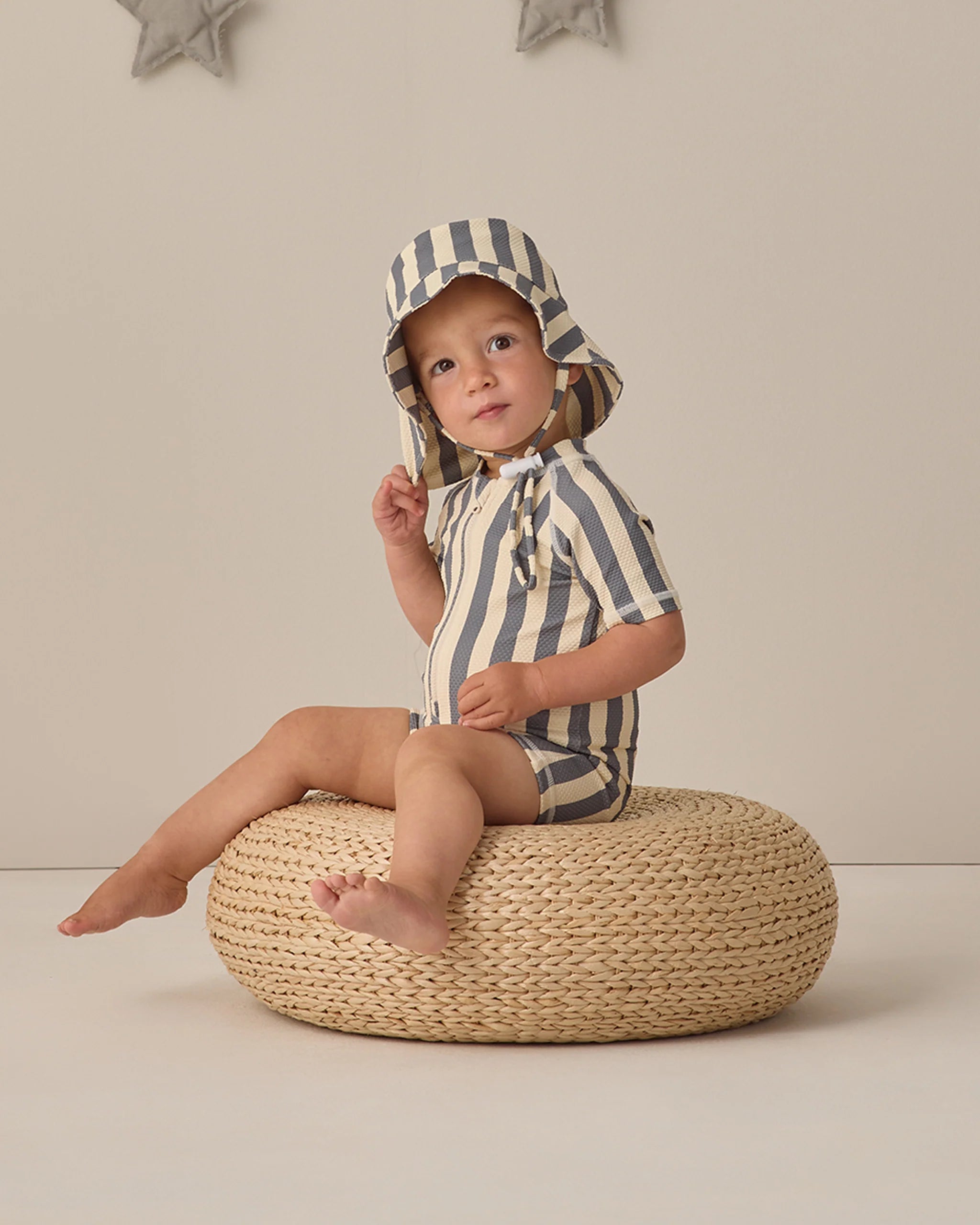 Quincy Mae Zip Rashguard One-Piece || Retro Ocean Stripe