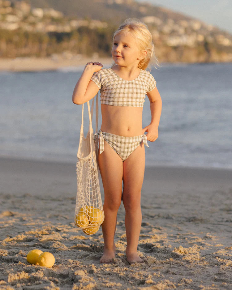 Rylee + Cru Cropped Rashguard Set Swim Suit || Eucalyptus Check