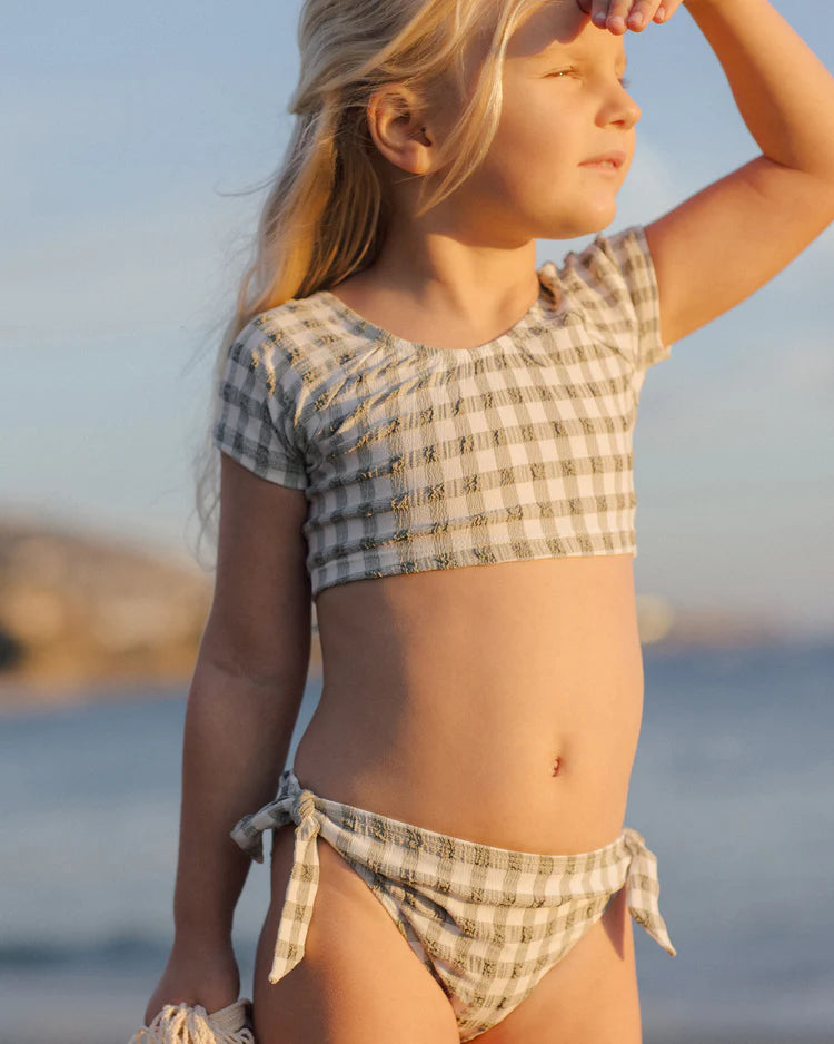 Rylee + Cru Cropped Rashguard Set Swim Suit || Eucalyptus Check
