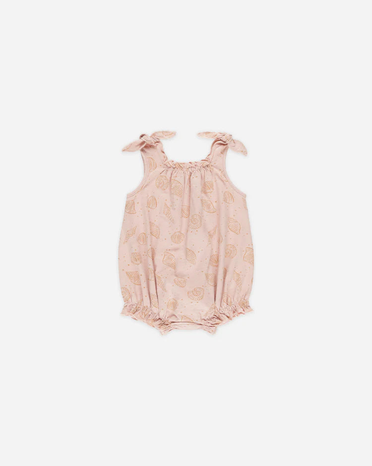 Rylee + Cru Shoulder Tie Bubble Romper || Seashells