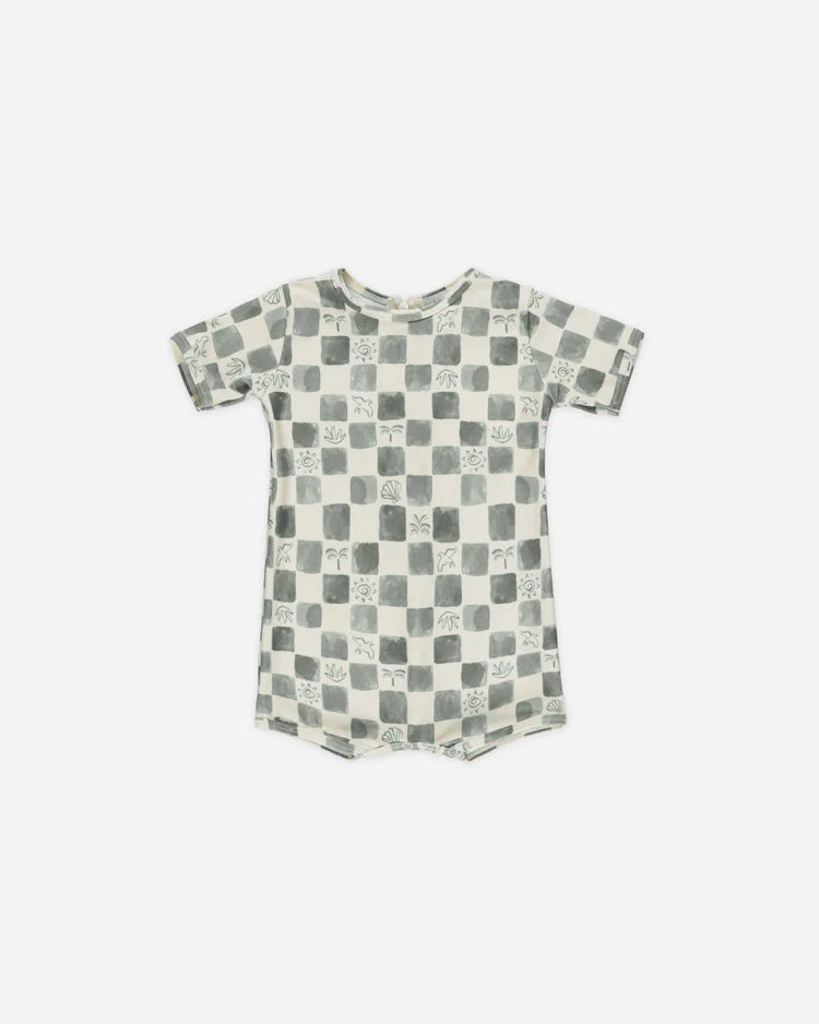 Rylee + Cru Shorty One-Piece Rashguard || Coastal Check