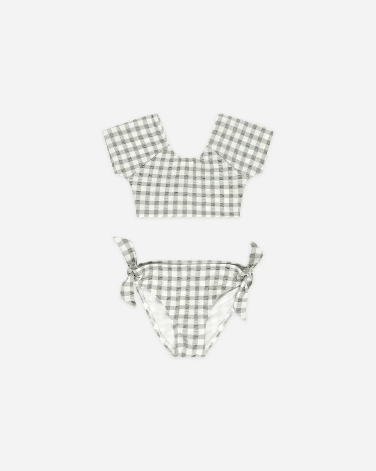Rylee + Cru Cropped Rashguard Set Swim Suit || Eucalyptus Check