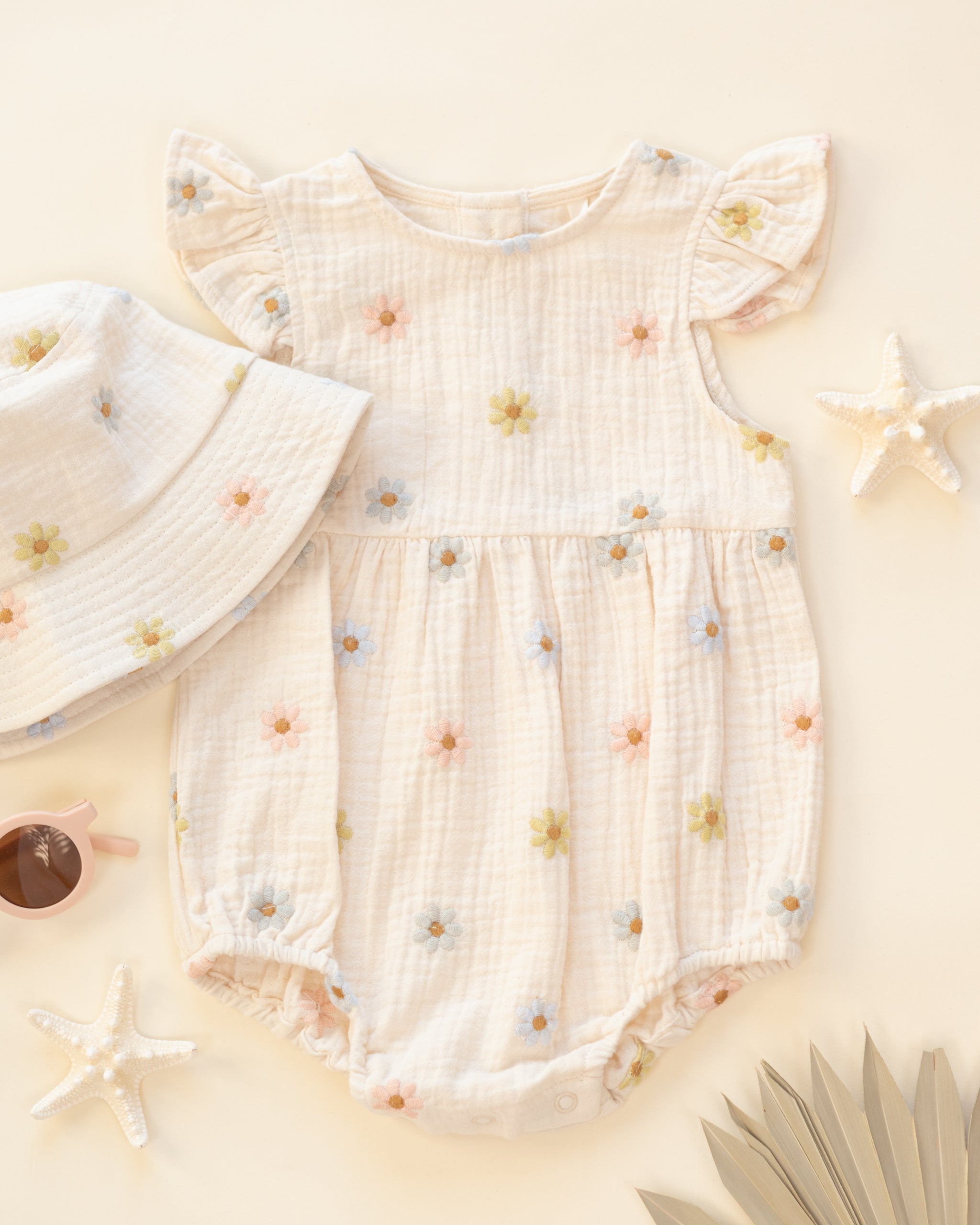 Rylee + Cru Amelia Romper || Embroidered Daisies