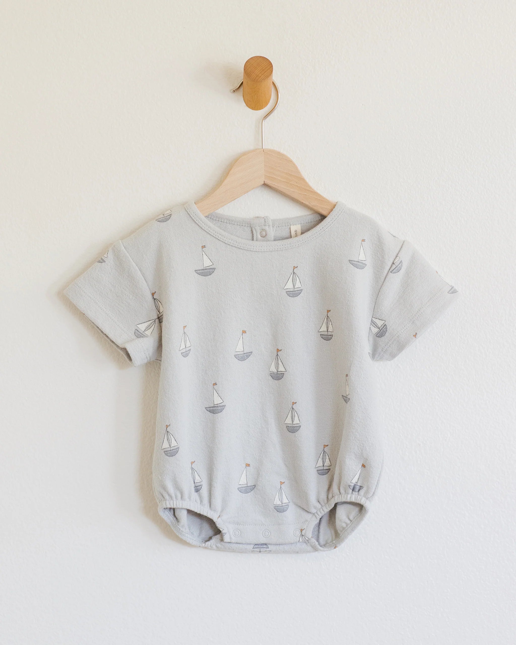 Relaxed Short Sleeve Bubble Romper || Sailboats