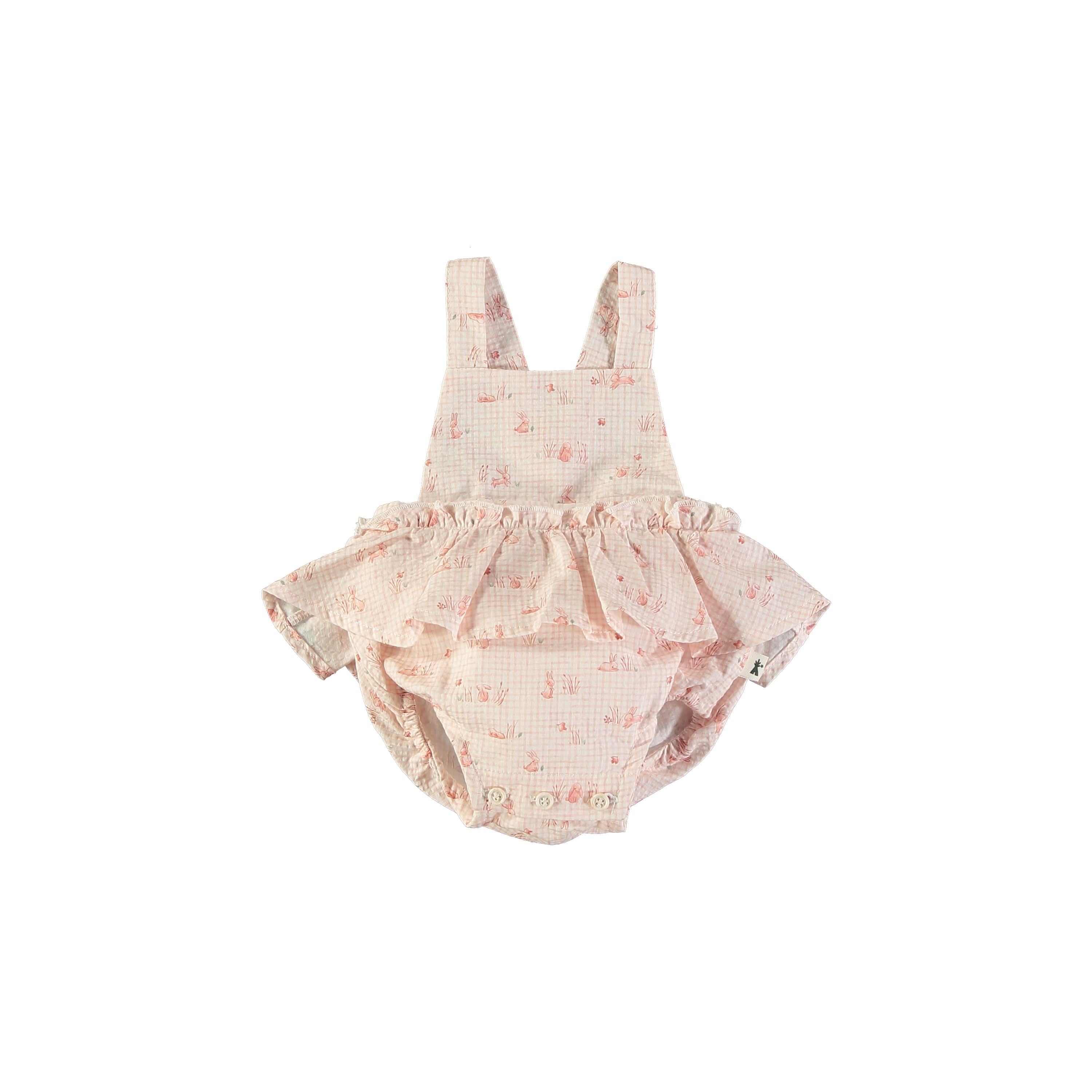Petit Indi Baby Bubble Romper || Pink Check Bunny
