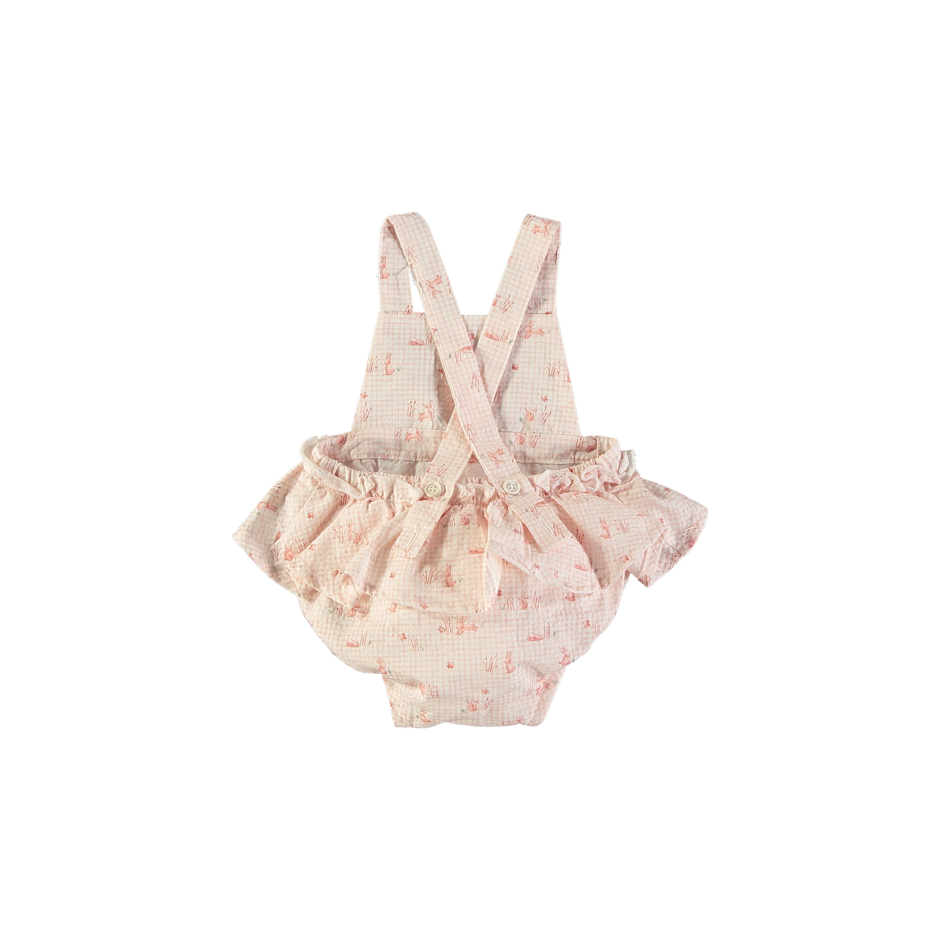 Petit Indi Baby Bubble Romper || Pink Check Bunny