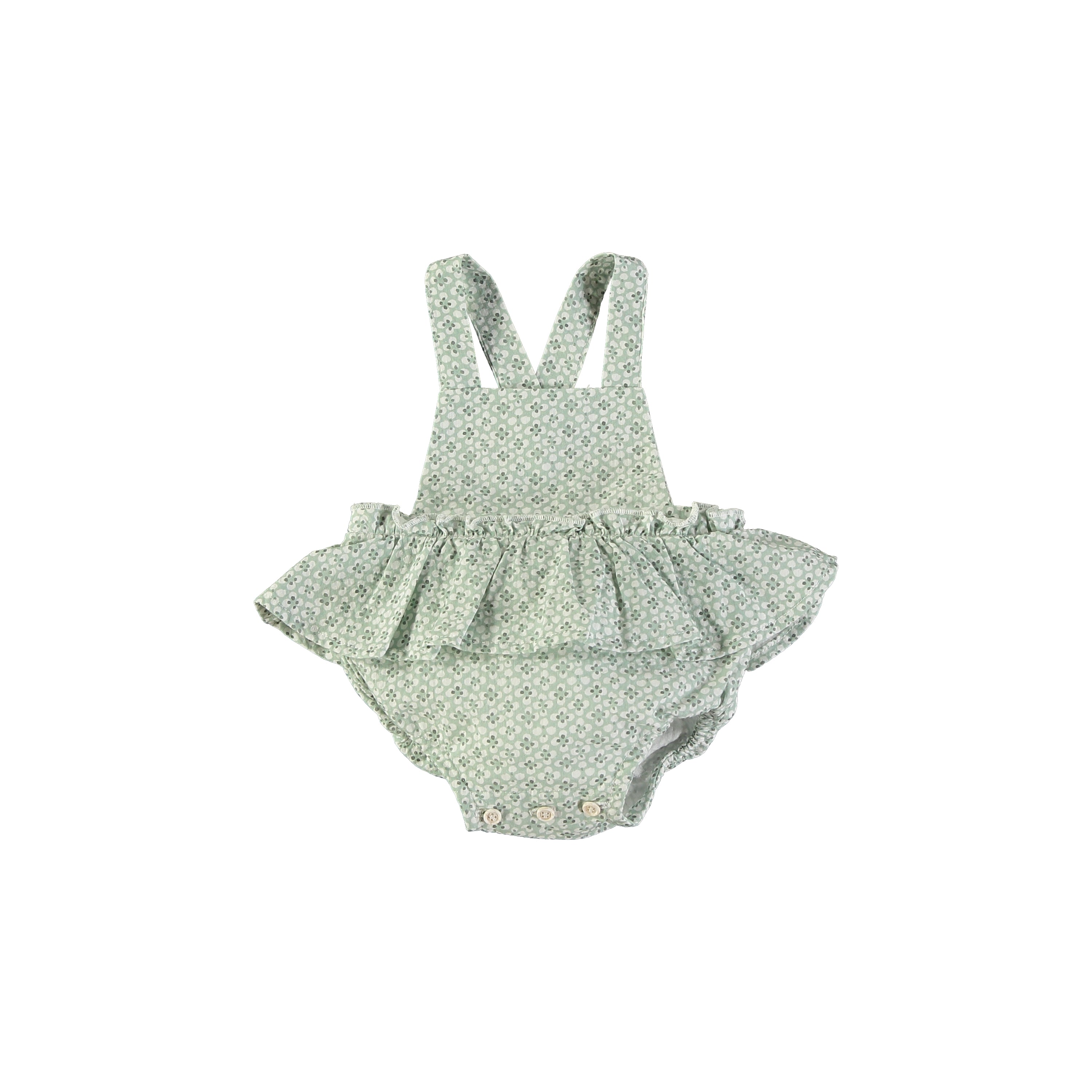 Petit Indi Baby Girl Bubble Romper || Green Flower