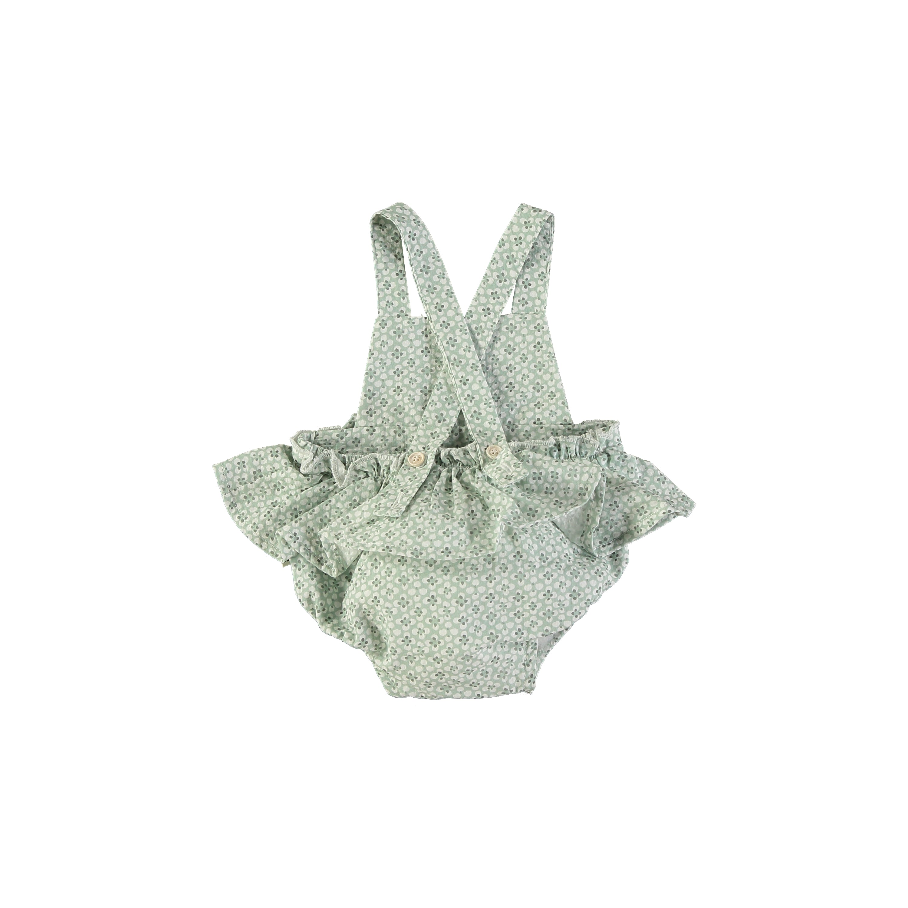 Petit Indi Baby Girl Bubble Romper || Green Flower