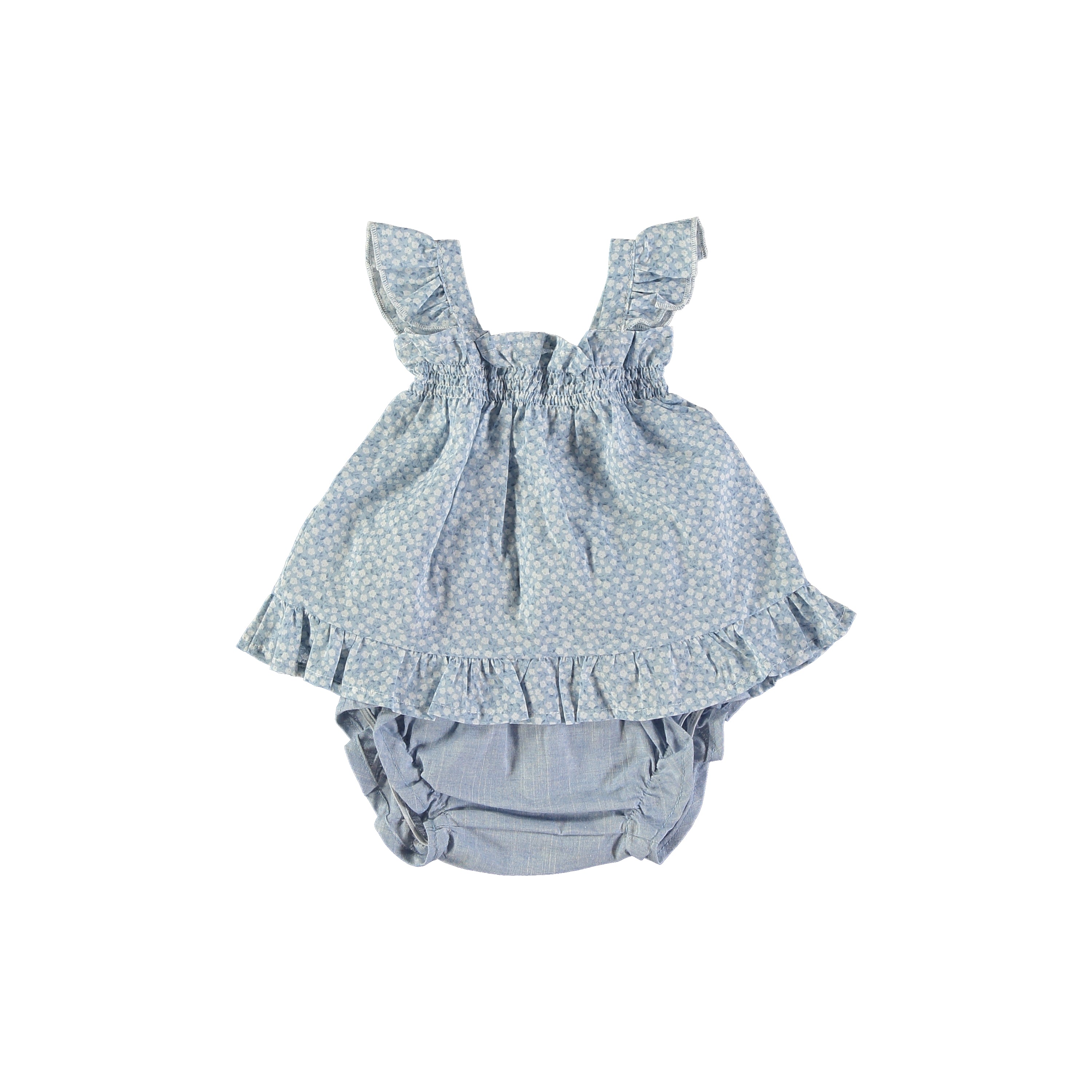 Petit Indi Ruffle Dress with Bloomers || Blue Flower