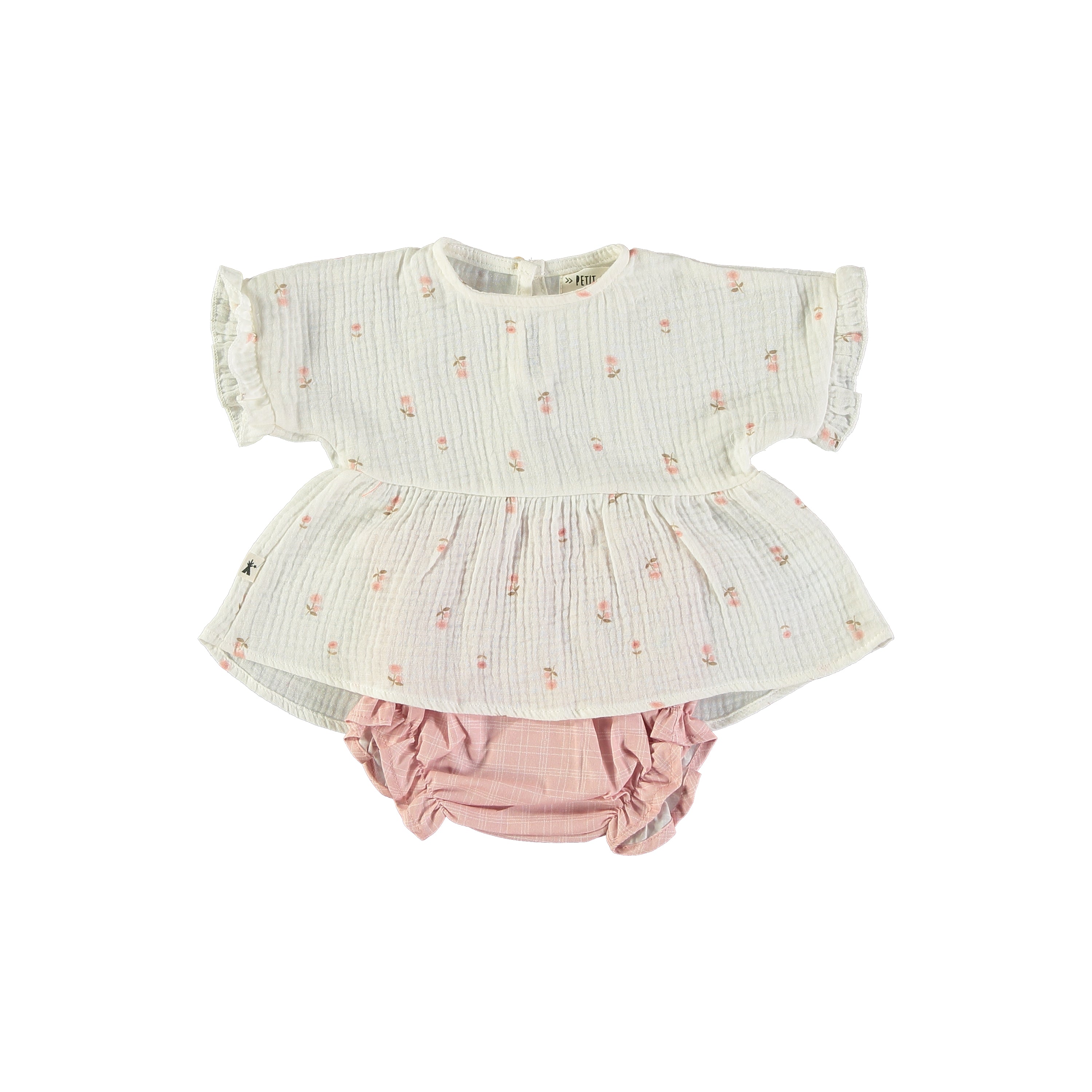 Petit Indi 2 piece Gauze top and Bloomer || Pink Flower