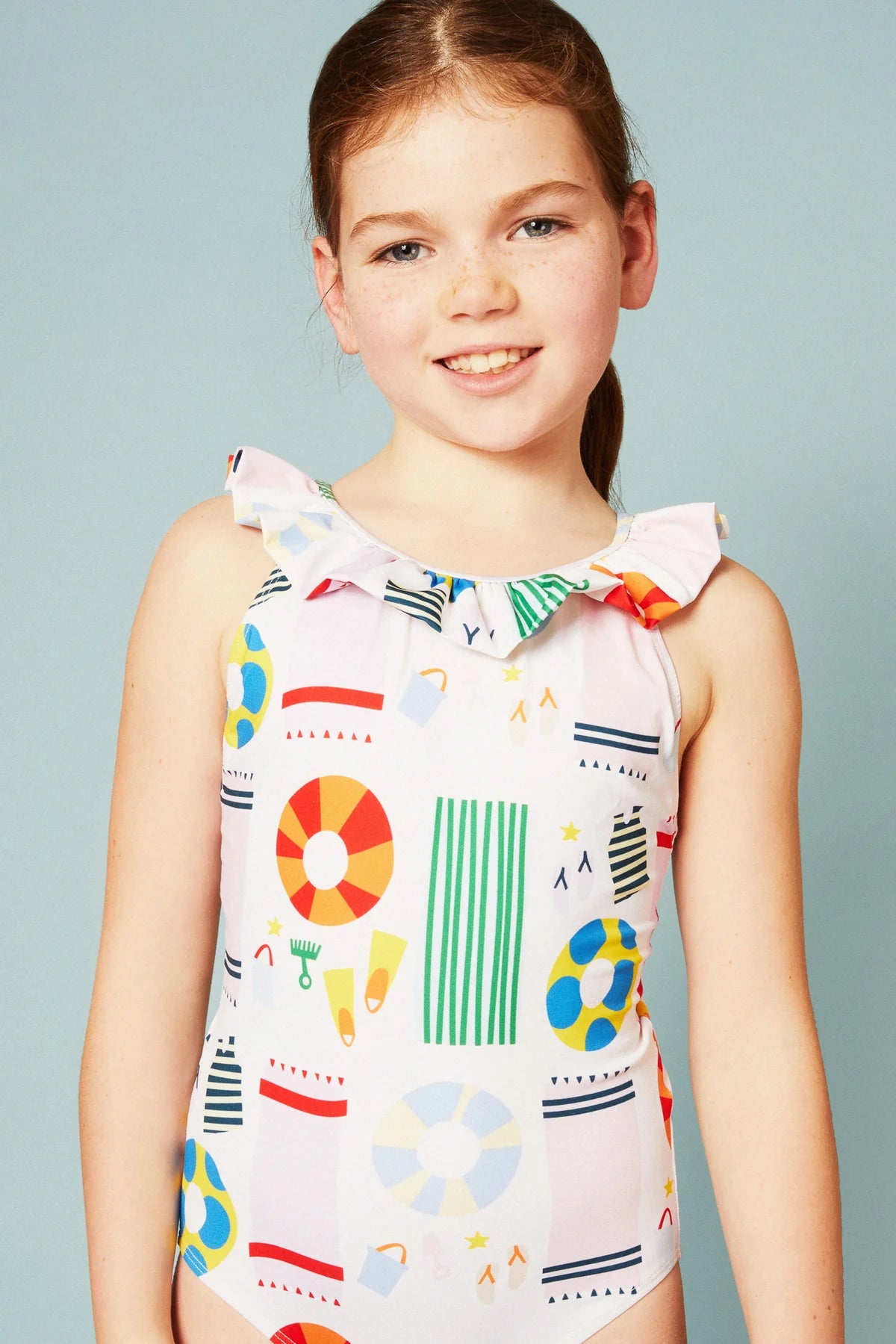 Girls Ruffle Swim Suit || Natural Beach