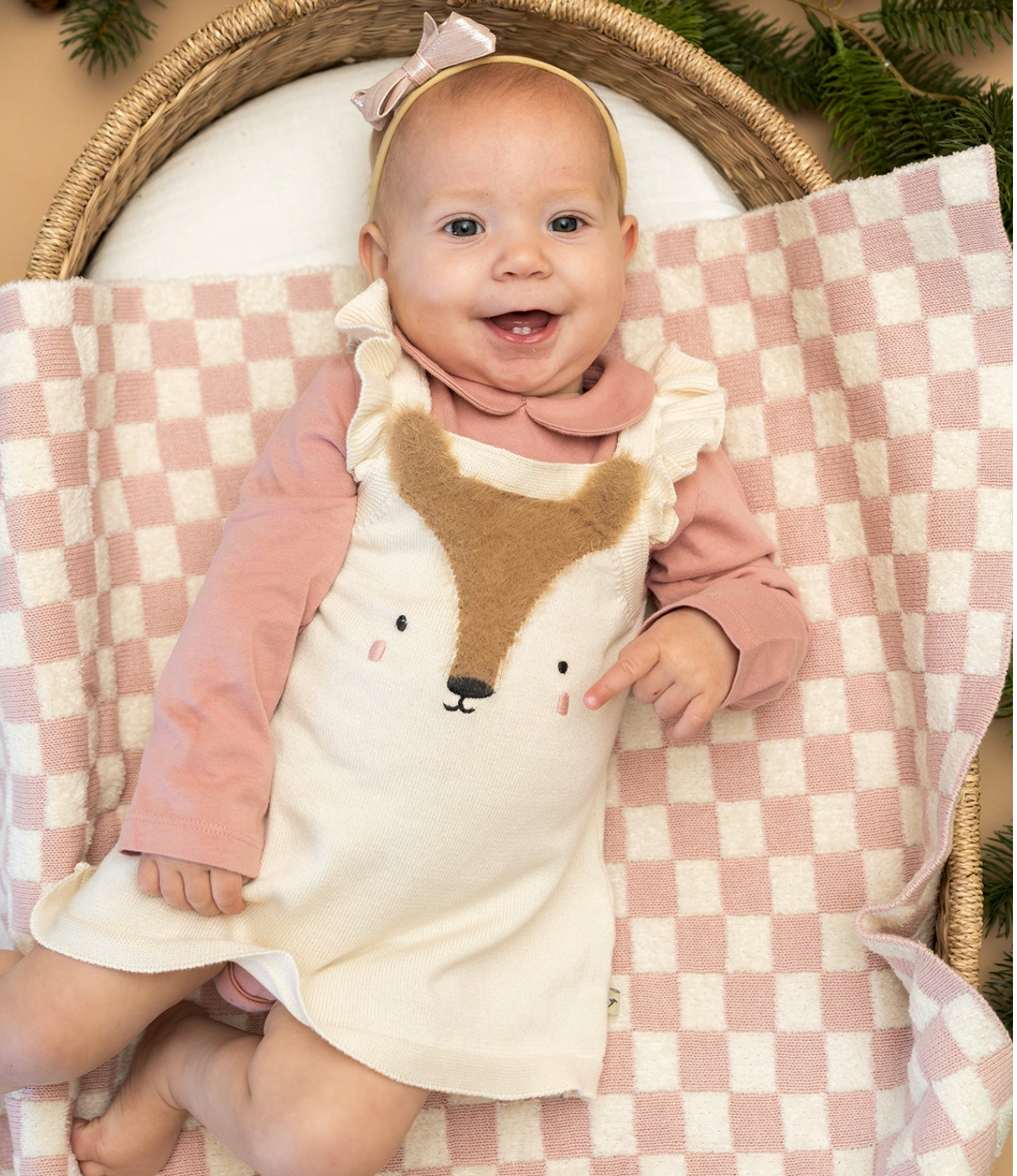 Viverano Terry Knit Baby Blanket || Blush Check