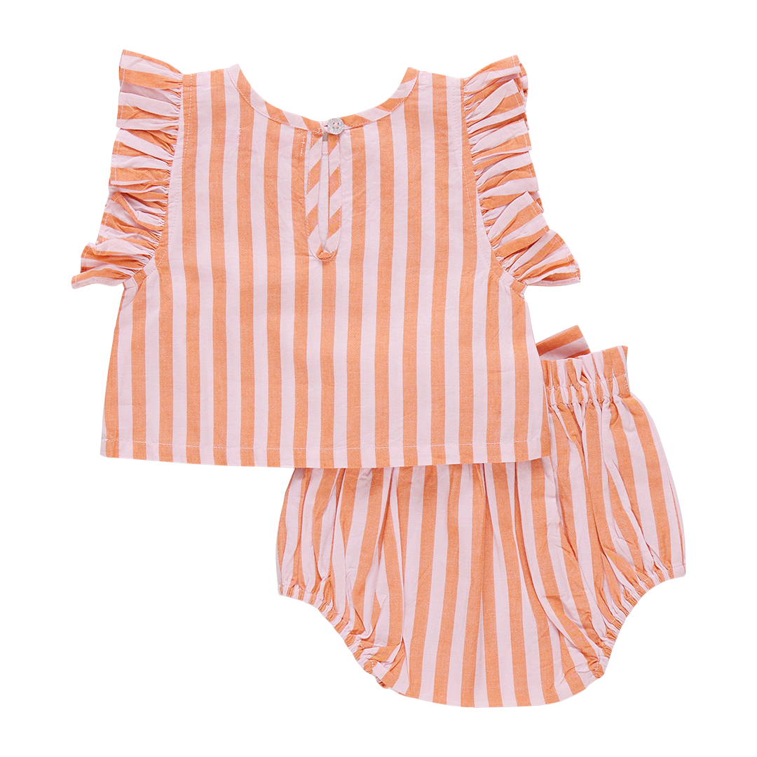Baby Girls 2pc Set || Abigail Orange + Pink Stripe