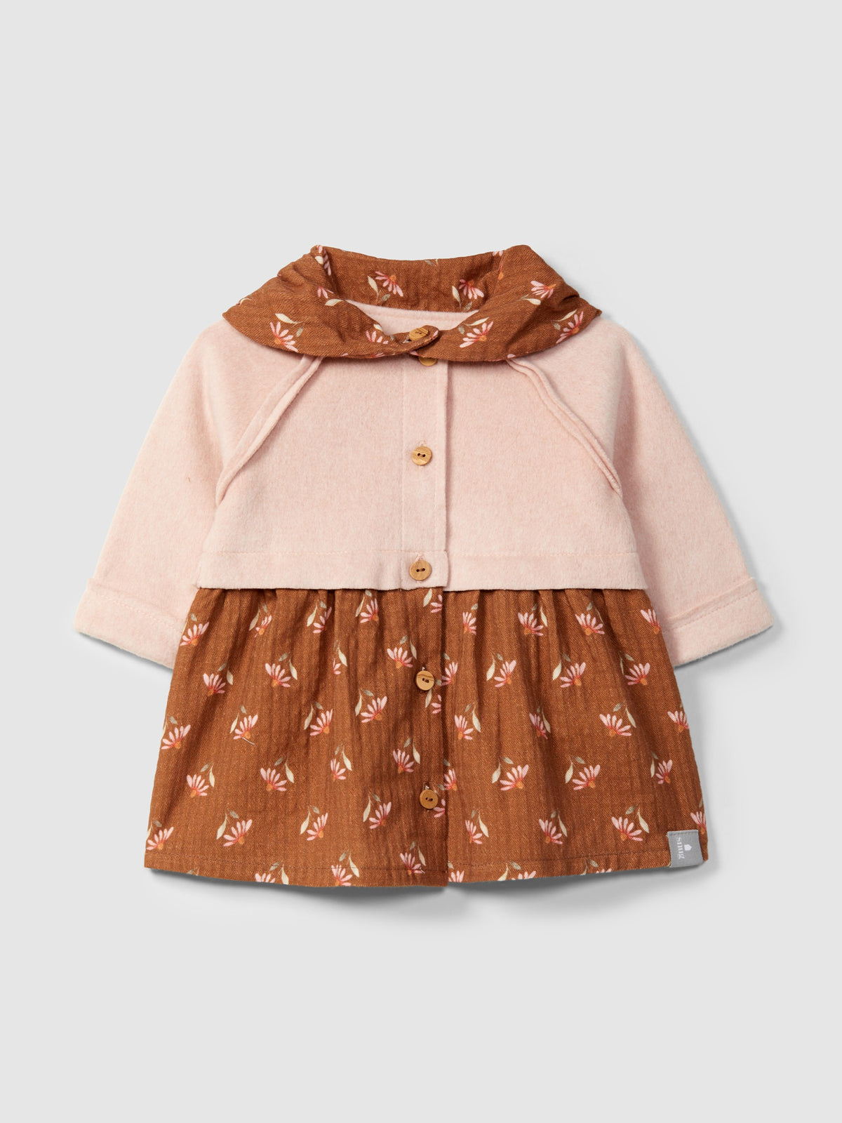 Snug Fleece Dress with Flowers || Almond