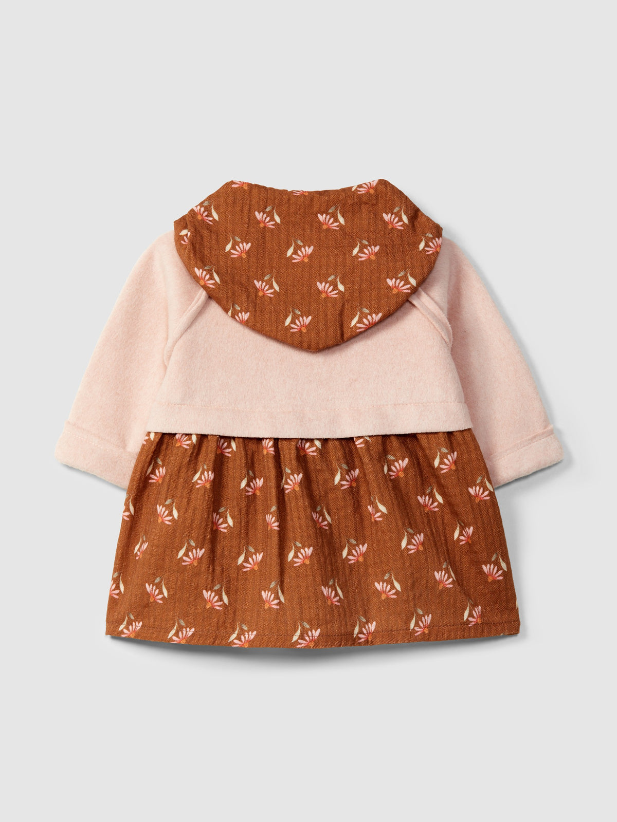 Snug Fleece Dress with Flowers || Almond