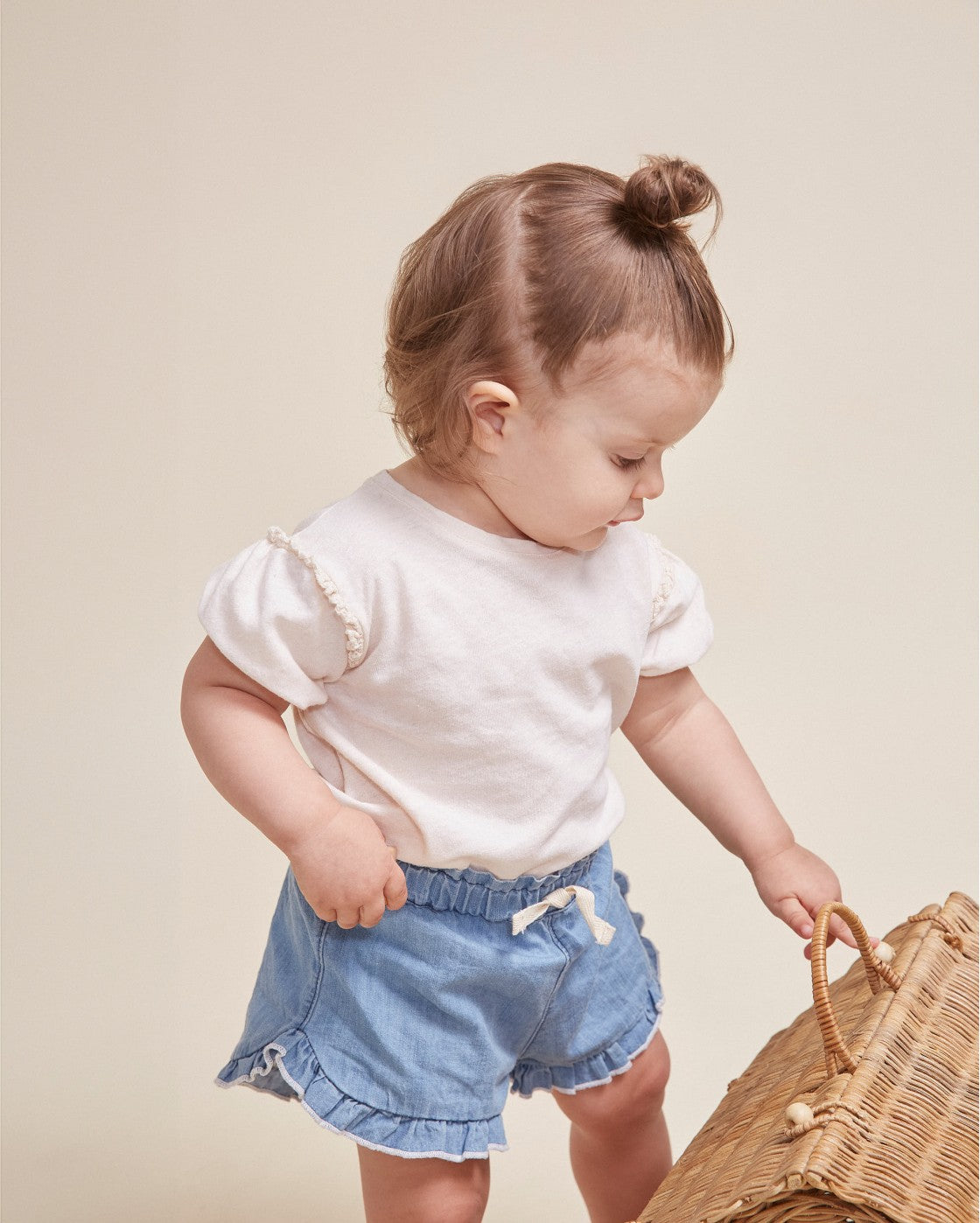 Denim Ruffle Leg Shorts