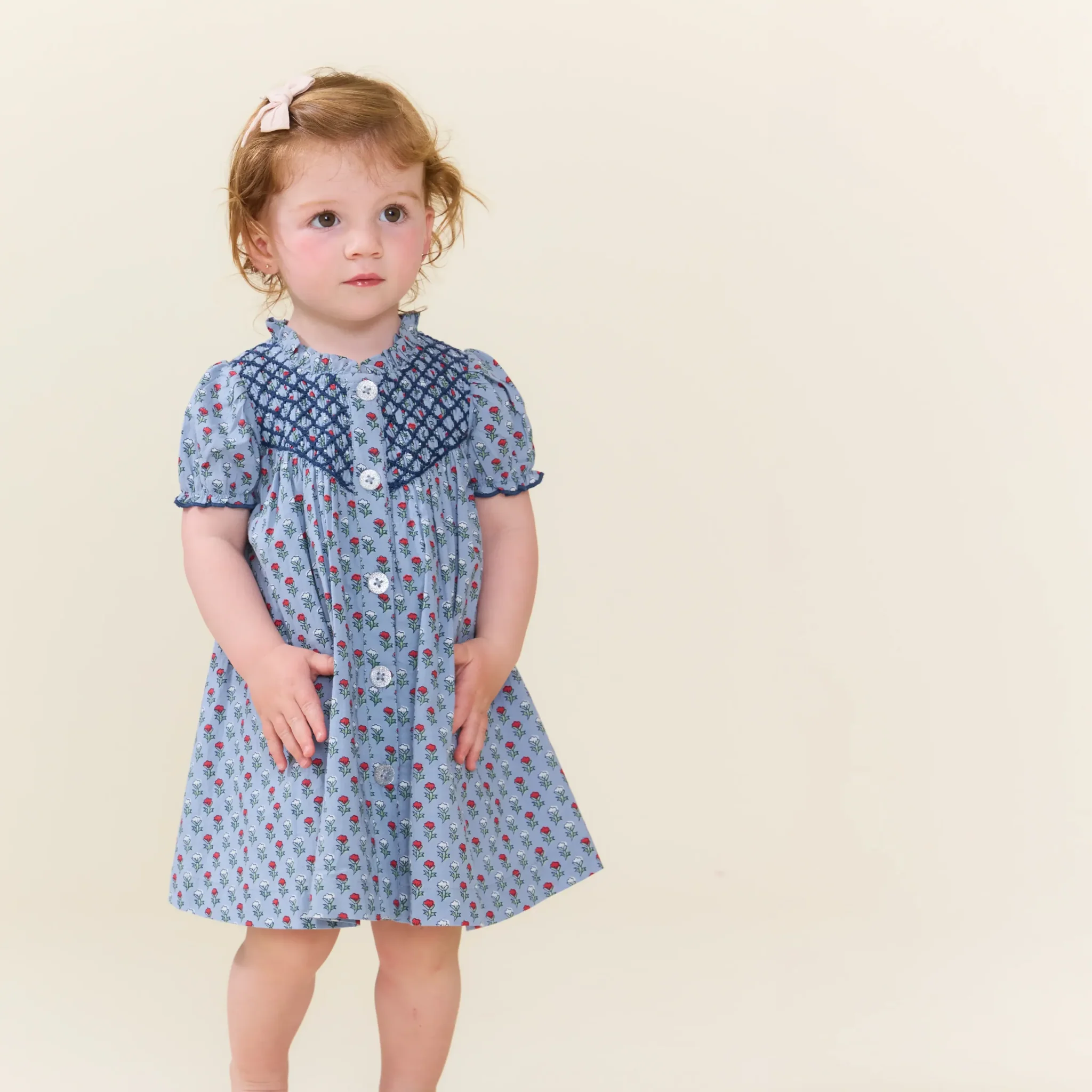 Pink Chicken Baby Girls Lucia Dress Set ||Light Blue Carnation
