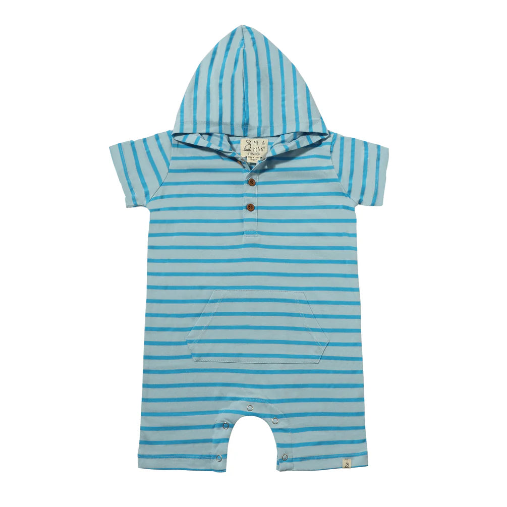 Striped Hooded Romper Blue Aqua