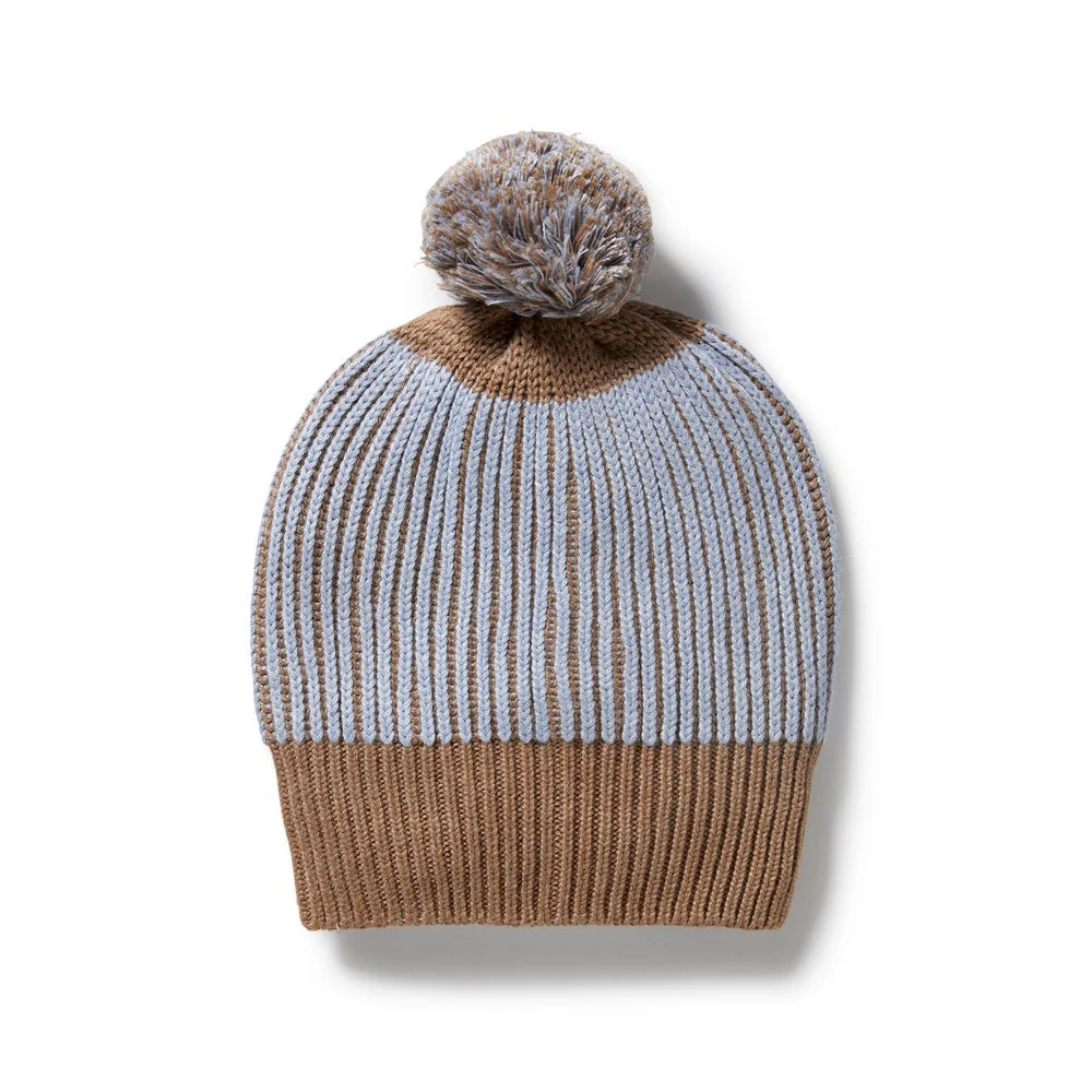 Coco Blue Speckle Organic Knitted Ribbed Beanie