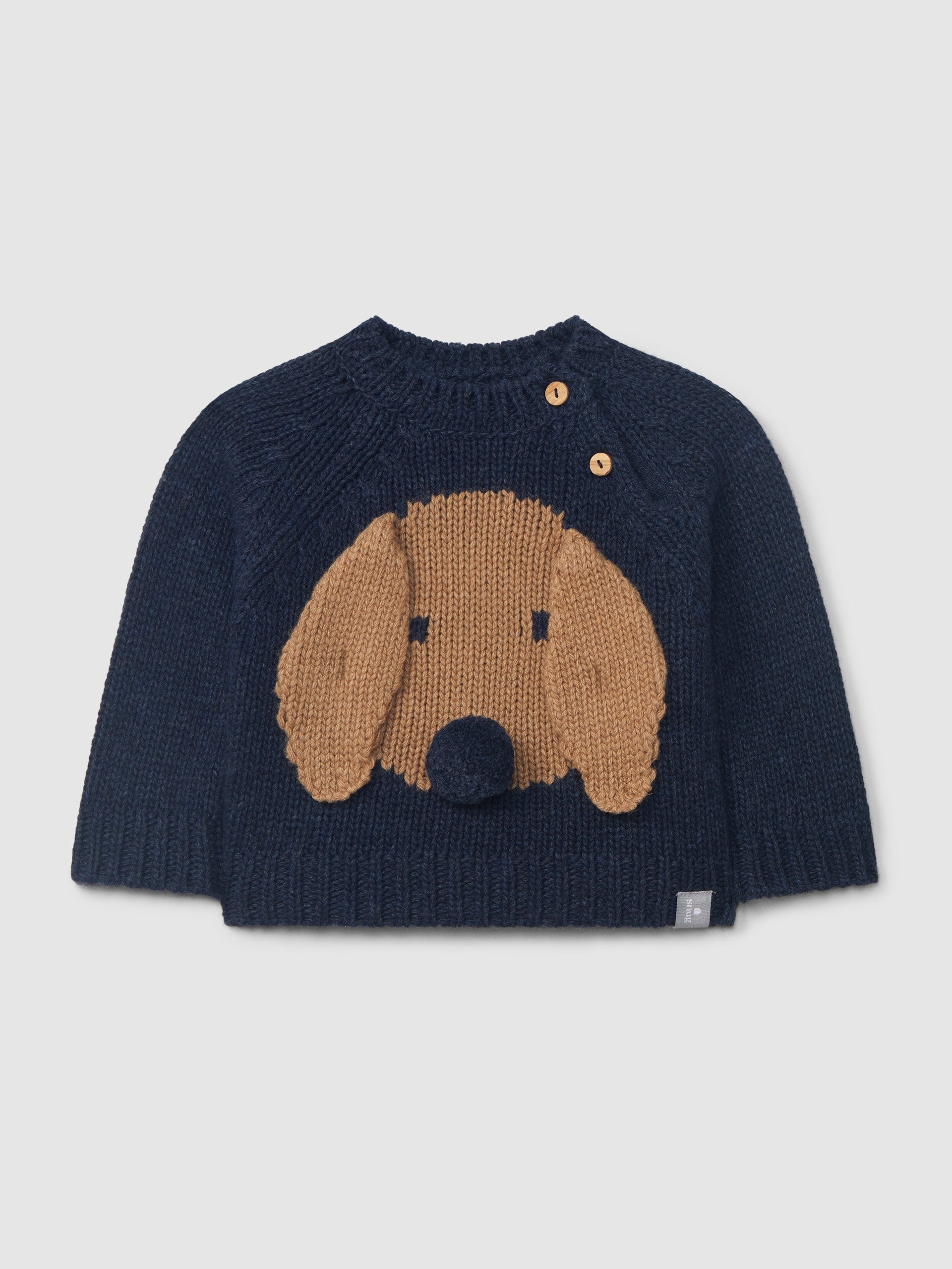 Snug Knitted Jumper Jacquard Dog with Embossed Details || Indigo