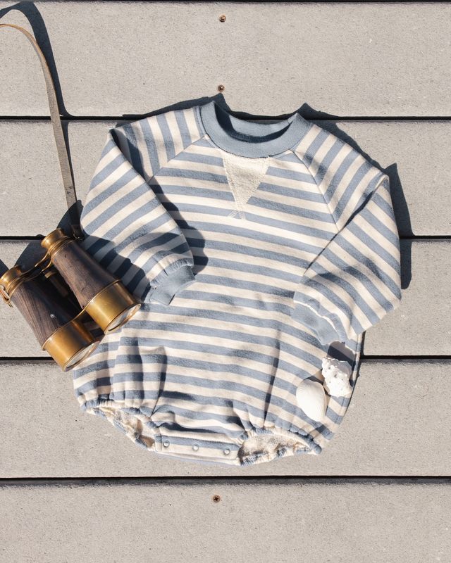 Rylee + Cru Crewneck Romper || Marine Stripe
