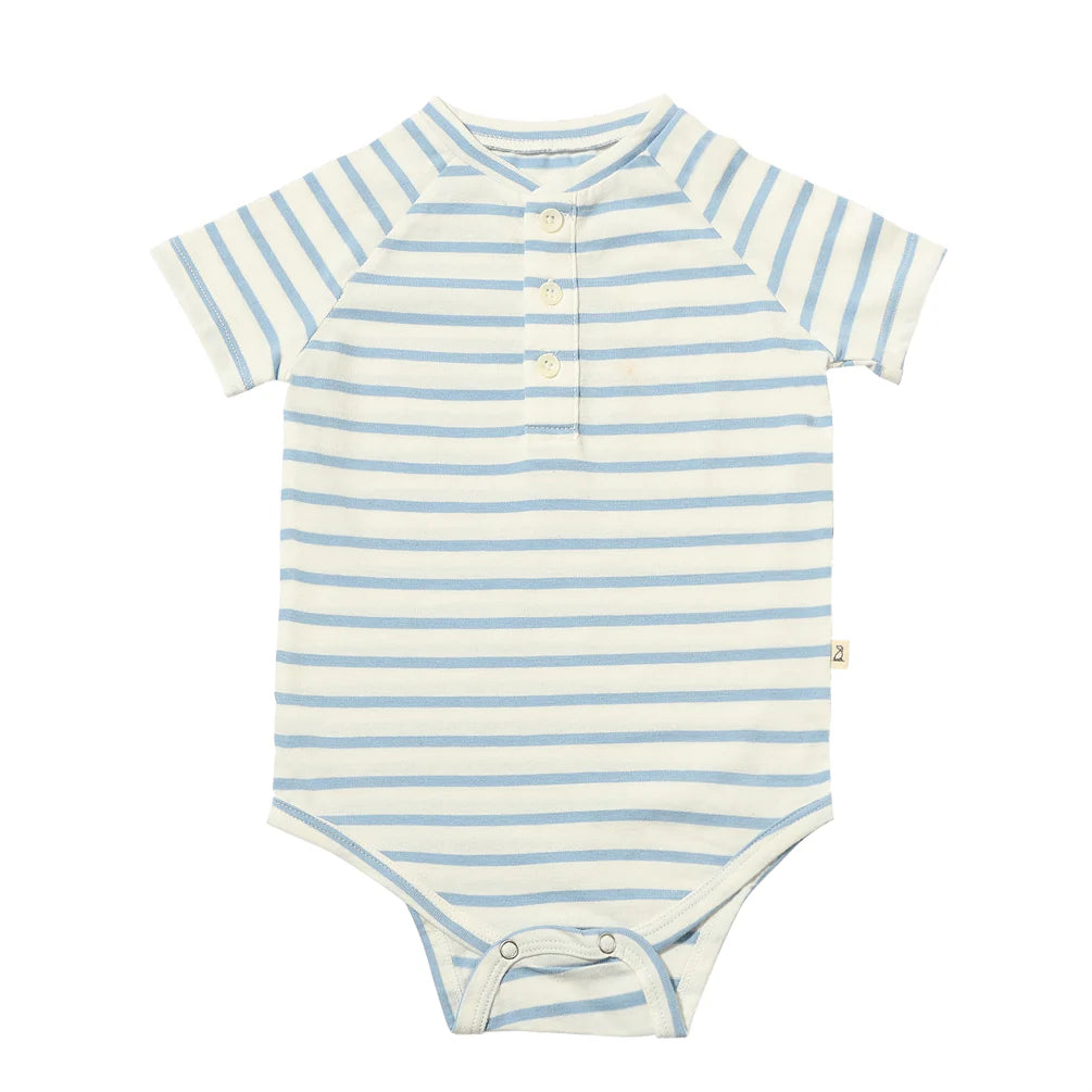 Blue and White Striped Henley Onesie