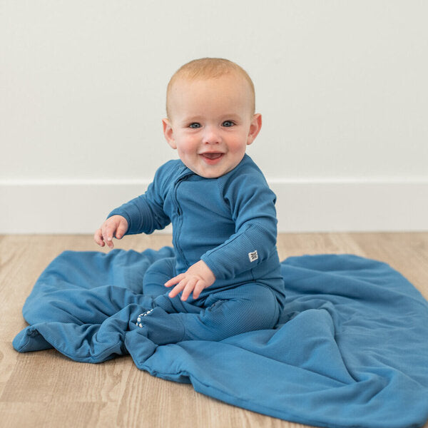 Bamboo Ribbed Zipper Footie || Captain Blue