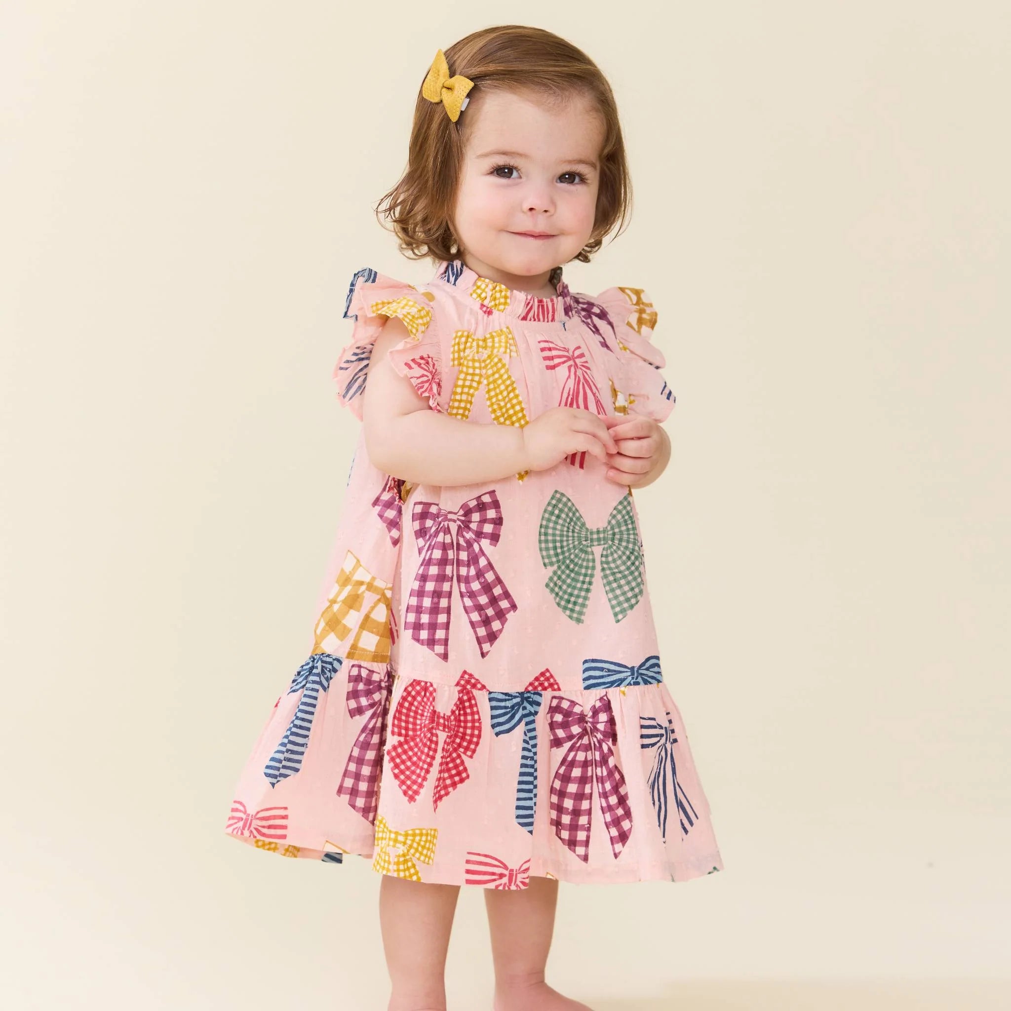 Pink Chicken Baby Girls Harper Dress Set || Patterned Bows