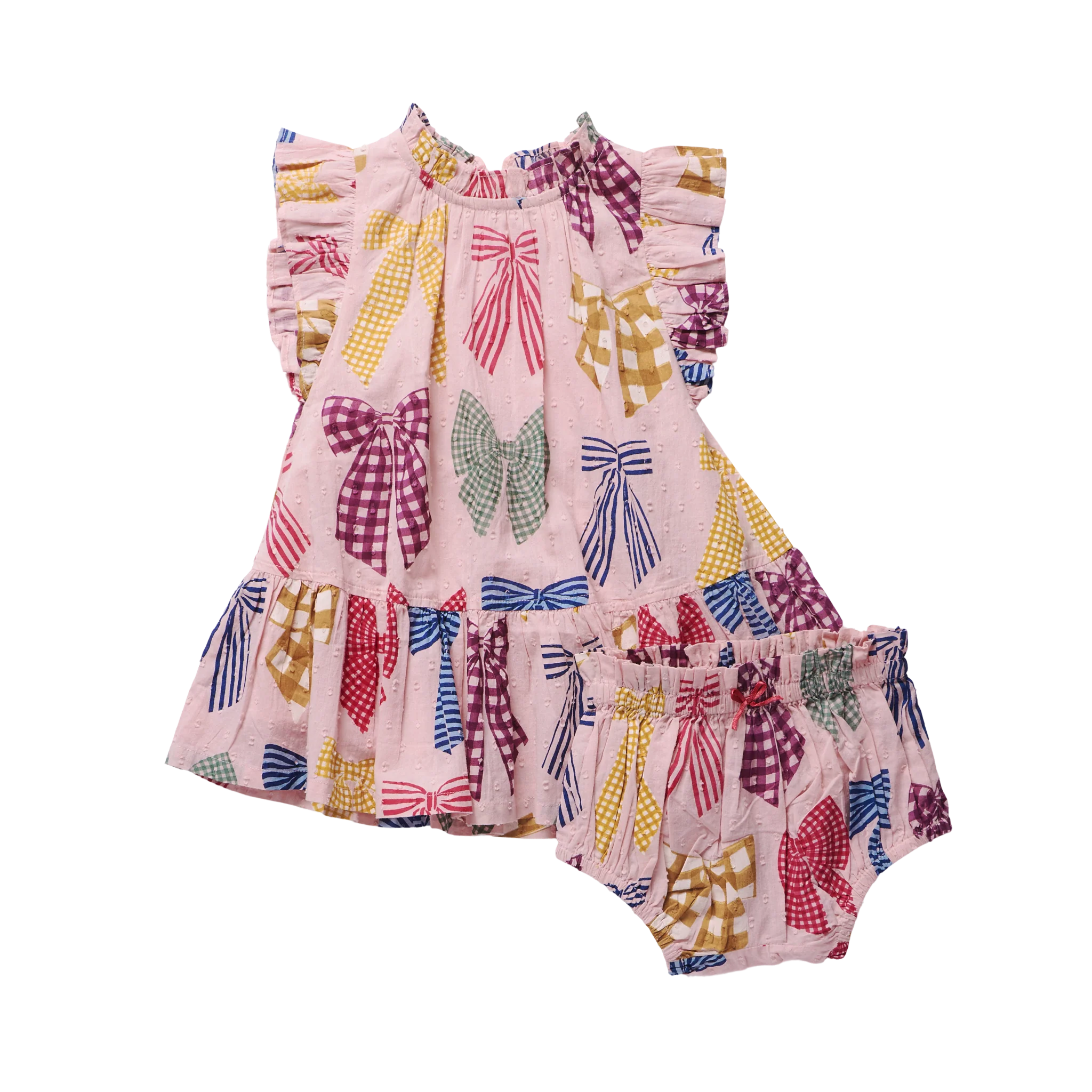 Pink Chicken Baby Girls Harper Dress Set || Patterned Bows