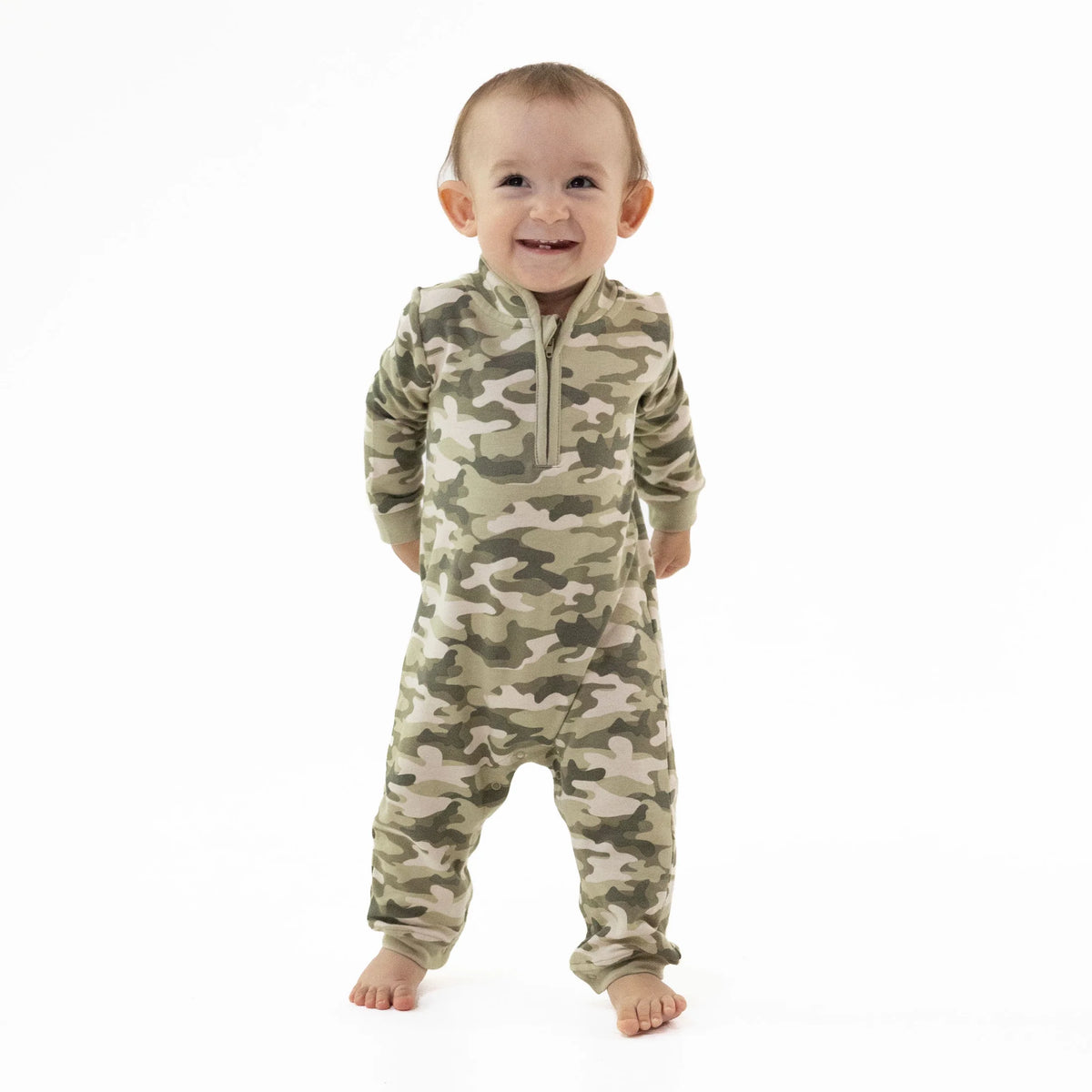 Angel Dear Camo French Terry Zip Neck Romper