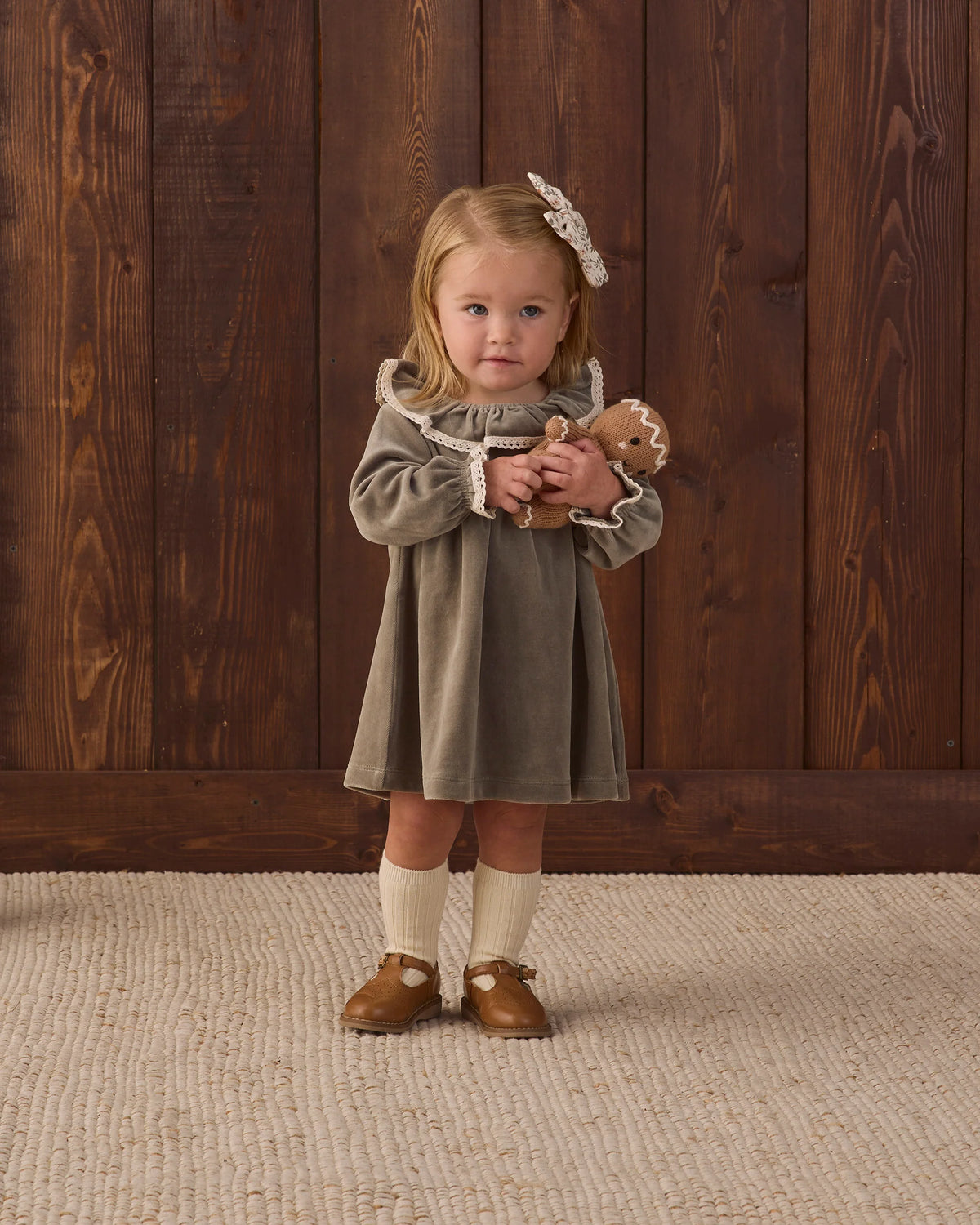 Quincy Mae Velour Baby Dress || Spruce