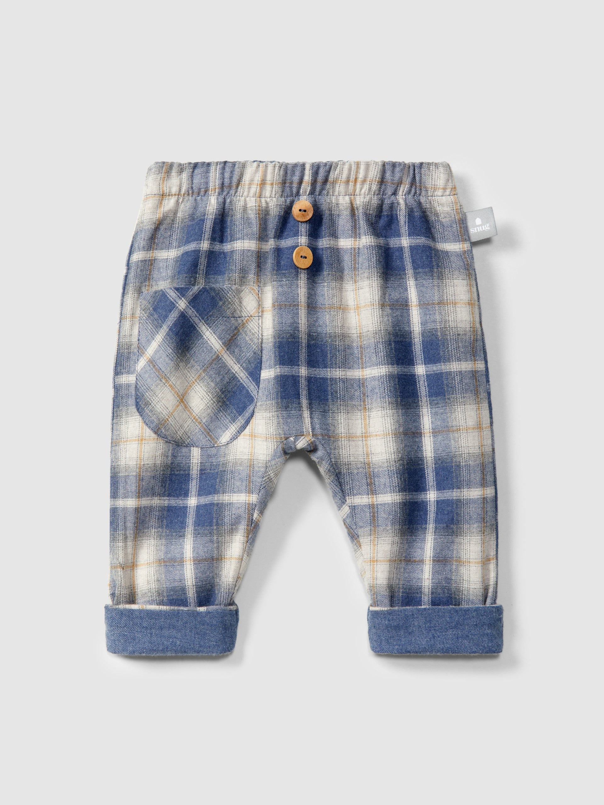 Snug Pull-Up Check Pants || Indigo