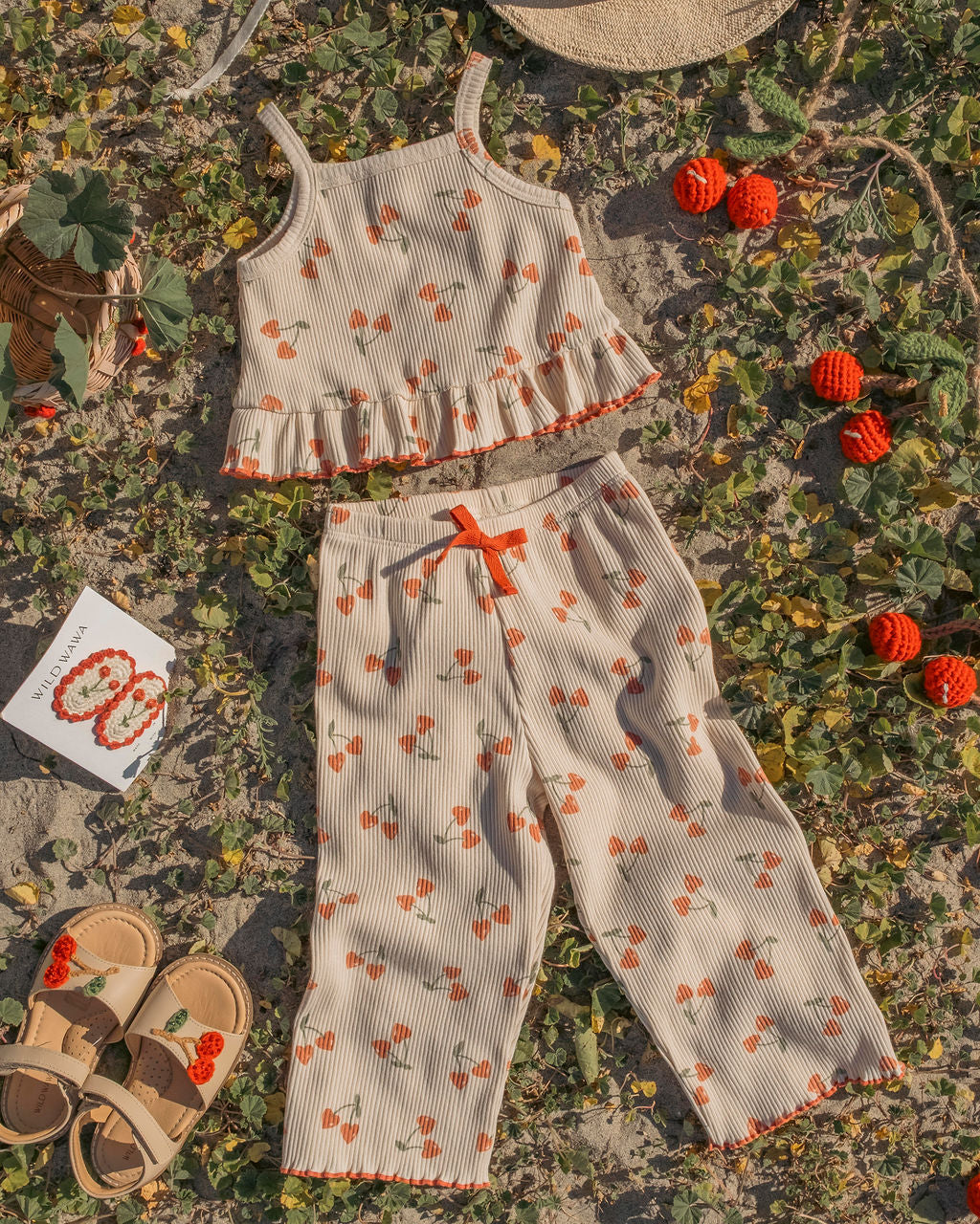 Wild Wawa Rib Pant Set in Cherry Crush