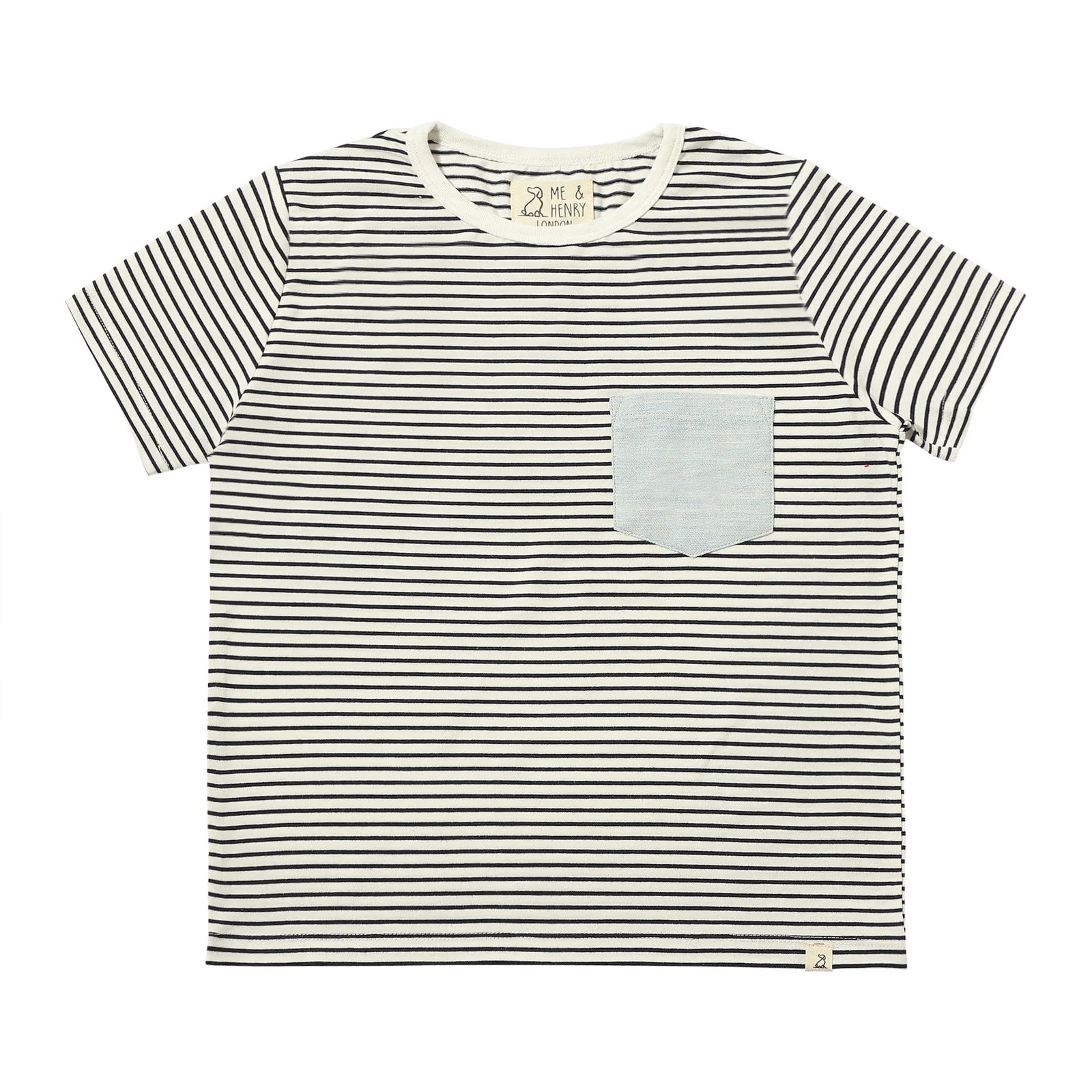 Cream and Navy Striped Pocket Tee