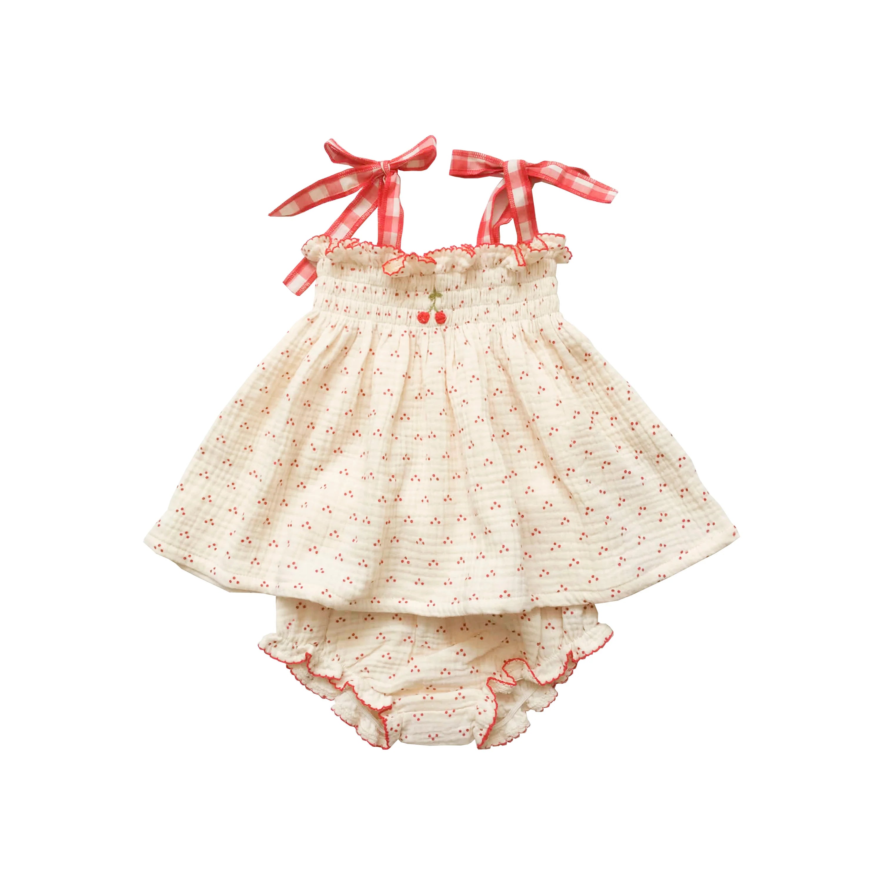 Wild Wawa Embroidered Smock Set || Red Dot/Cherry