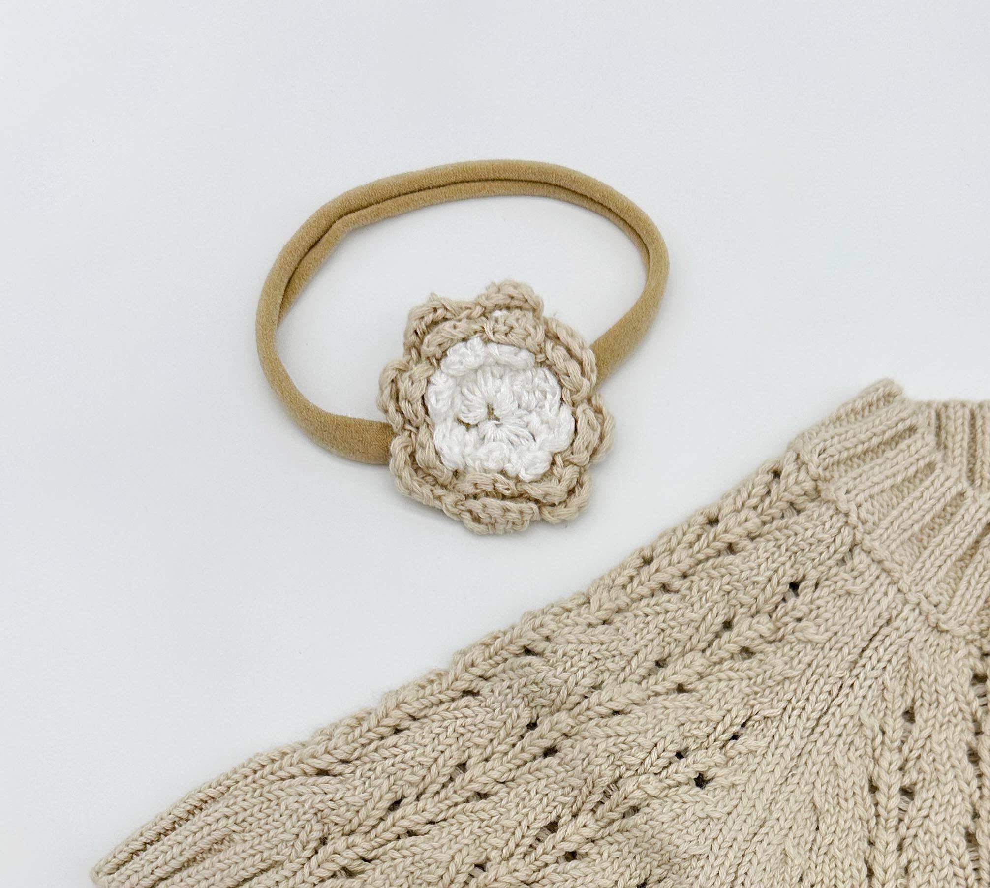 Crochet Flower Headband: Cream Single Flower