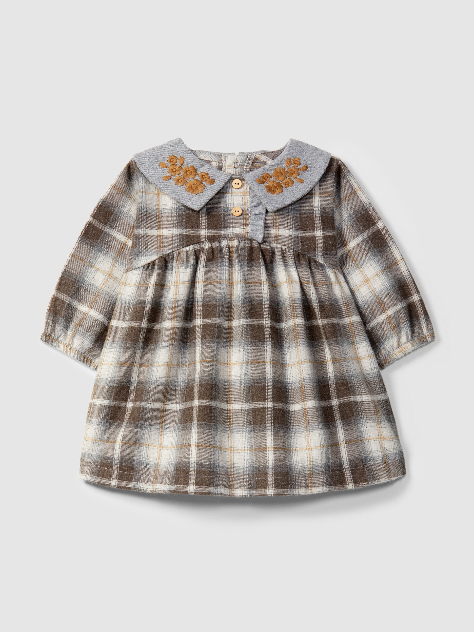 Snug Check Dress with Embroidered Detail on the Collar || Indigo