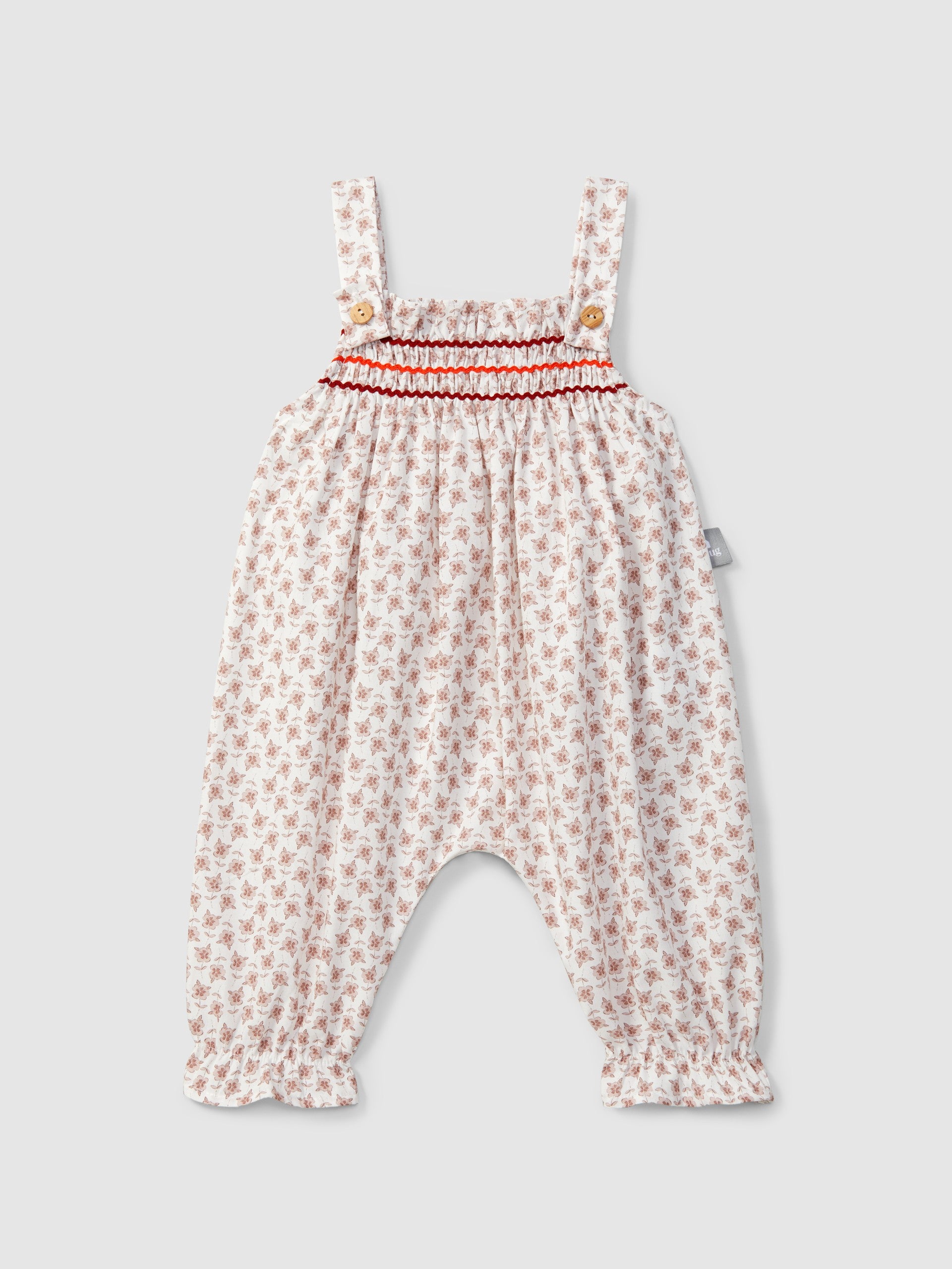 Snug Floral Dungarees with Rickrack Detail || Old Pink