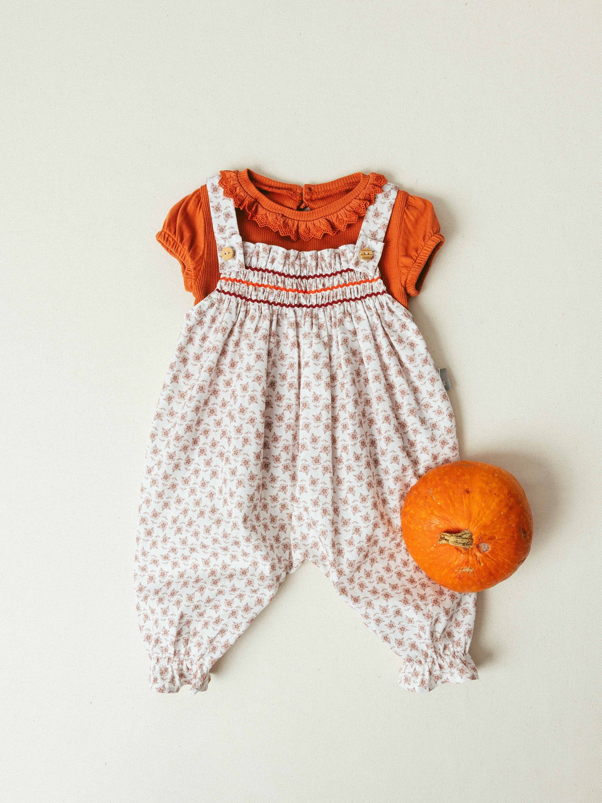 Snug Floral Dungarees with Rickrack Detail || Old Pink