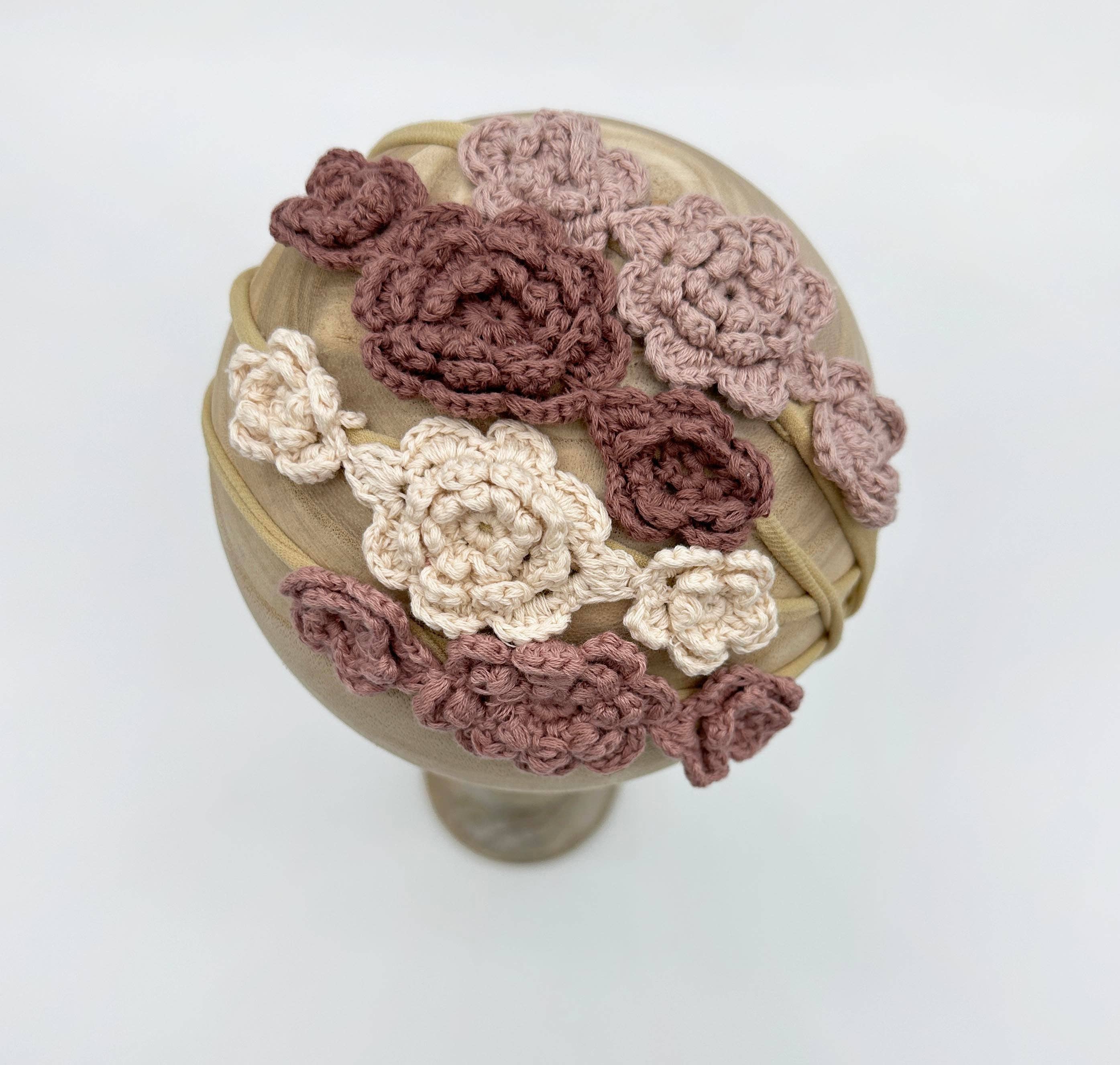 Crochet Flower Headband: Pink Triple Flower