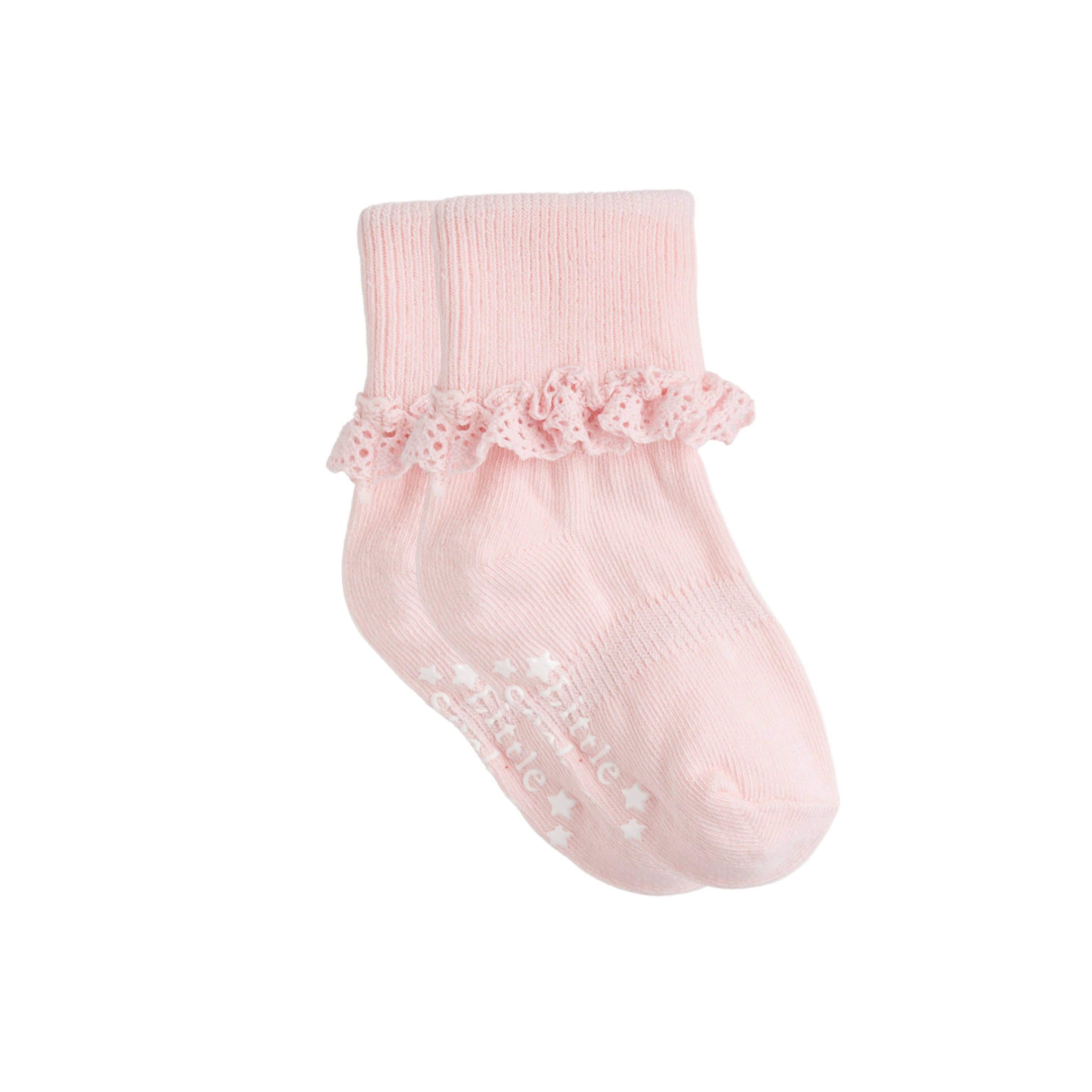 Frilly Non-Slip Stay-On Baby and Toddler Socks || Pink Lemonade