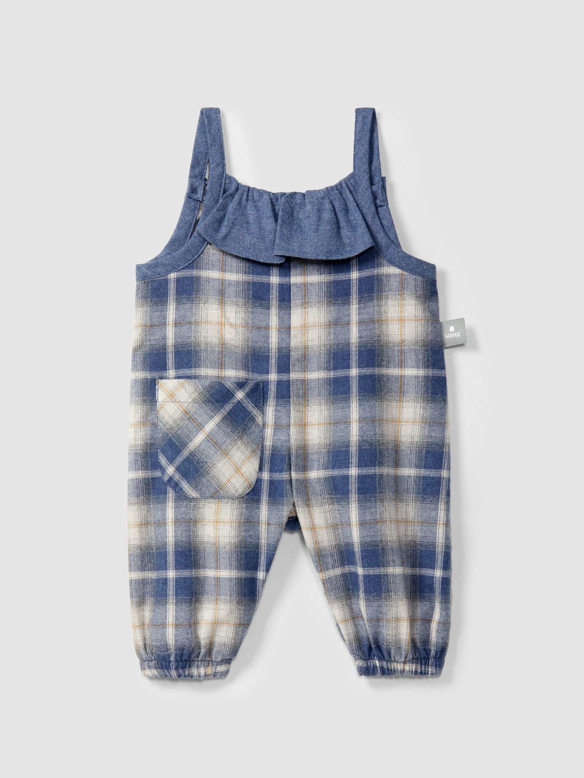 Snug Check Dungarees with Ruffled Detail || Indigo