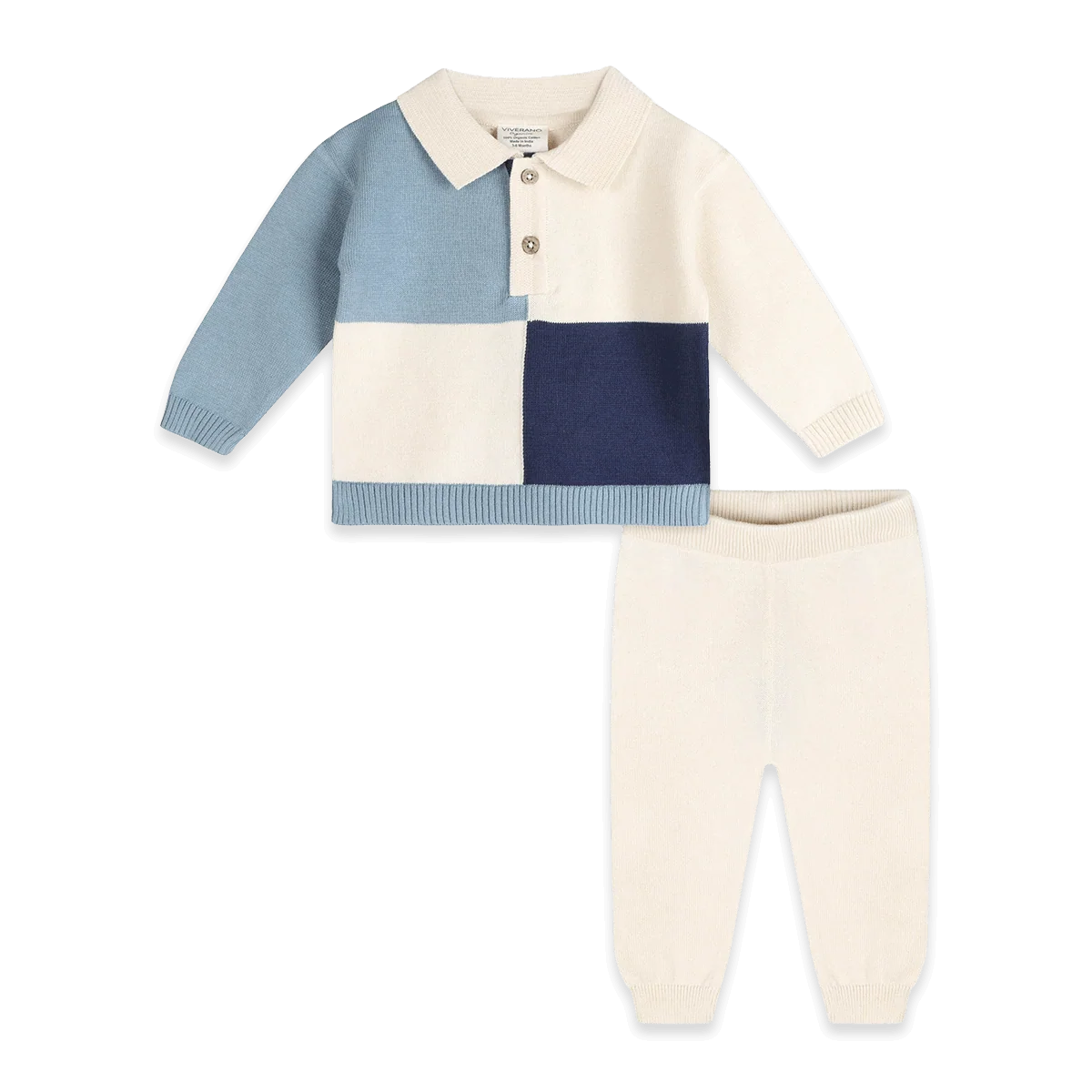 Viverano Luke Color Block Knit Baby Polo & Pant Set (Organic Cotton)