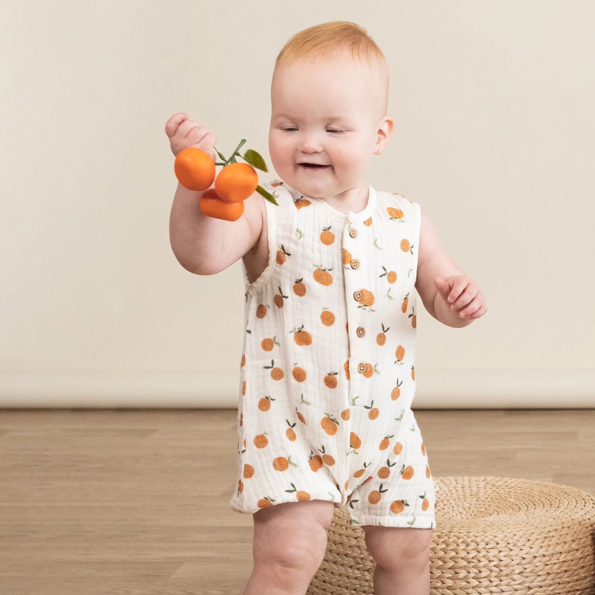 Organic Sleeveless Bubble Romper || Mandarin