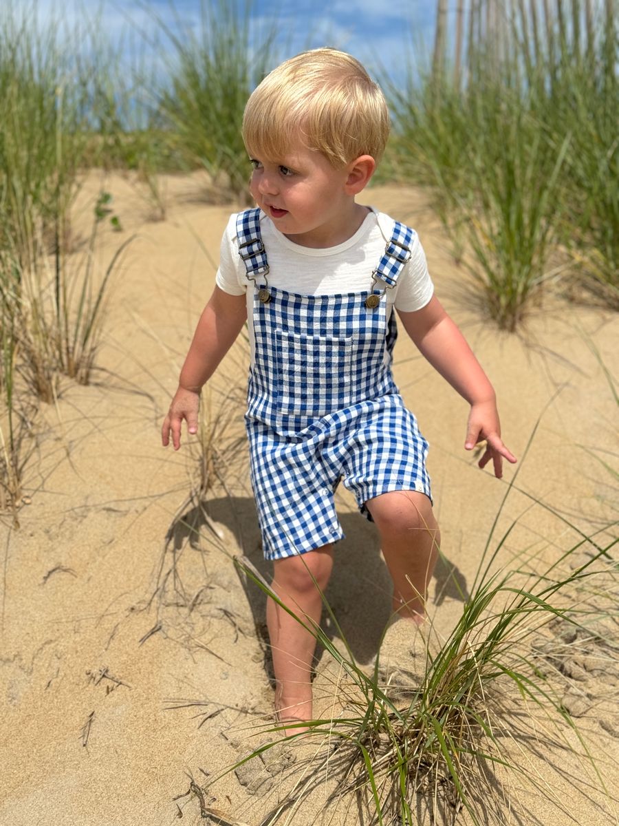Galleon Navy Plaid Woven Overalls