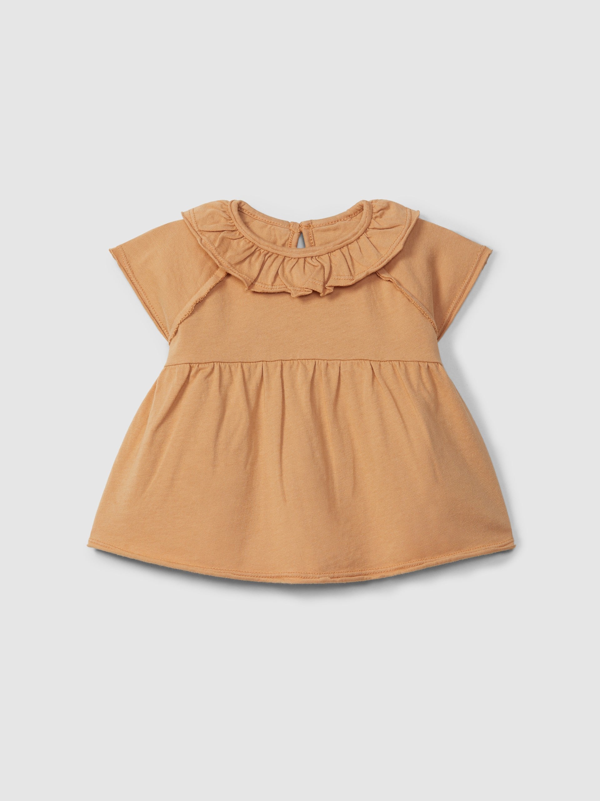 Snug Plain Jersey T-shirt with Ruffled Collar || Ocher